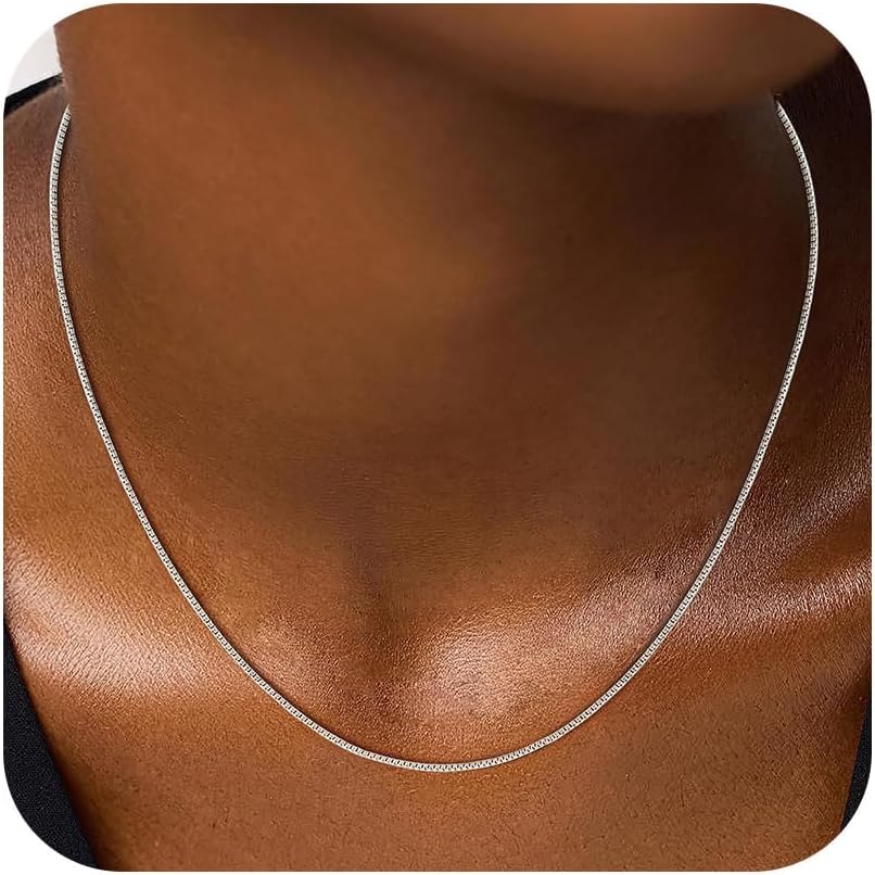 Detalle de SLOONG Silberkette 925 Über Damen – 1 mm Box Kette, 41–61 cm, ohne Anhänger