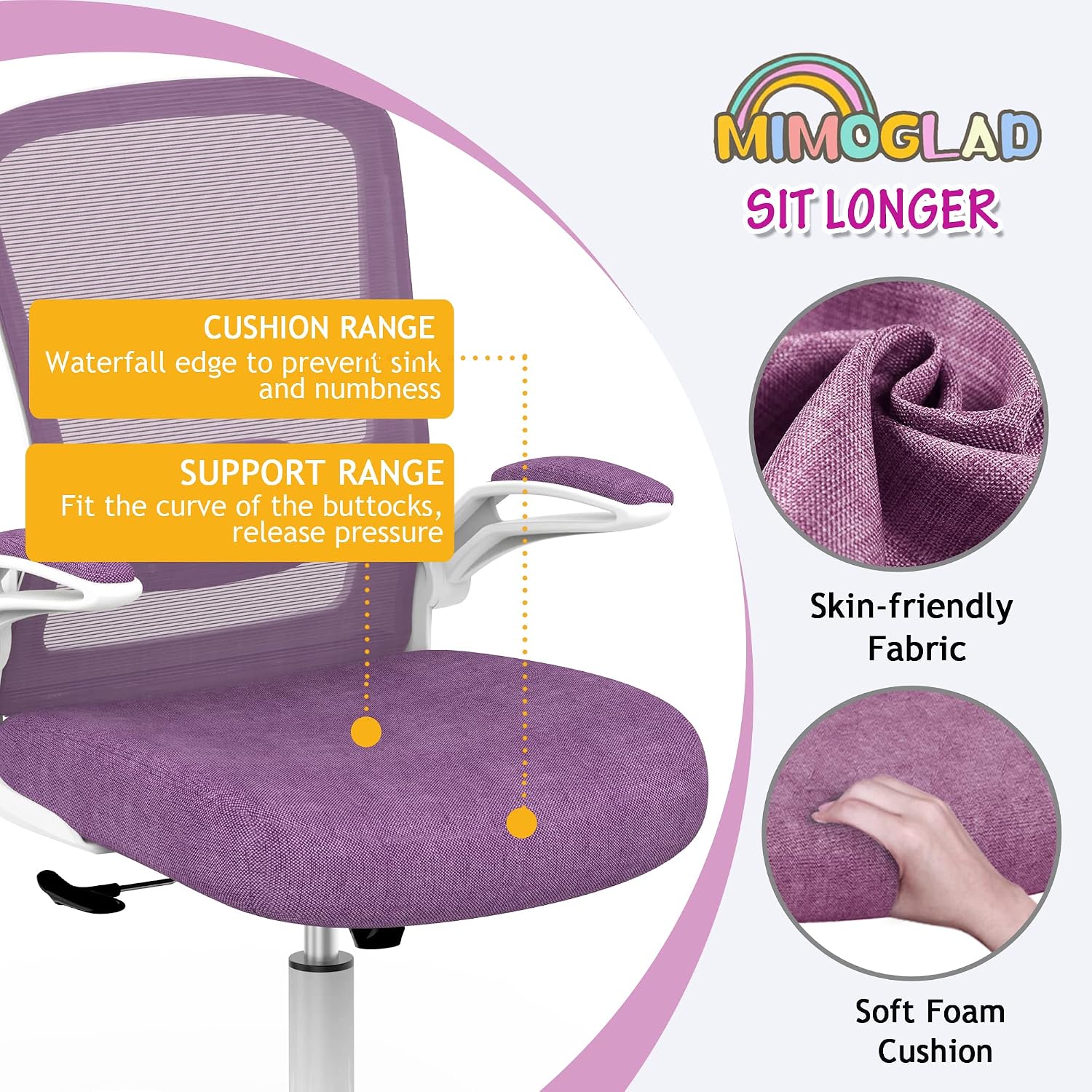 Detalle de Mimoglad OC-5188 Home Office Chair, Orchid Mesh with Adjustable Lumbar Support