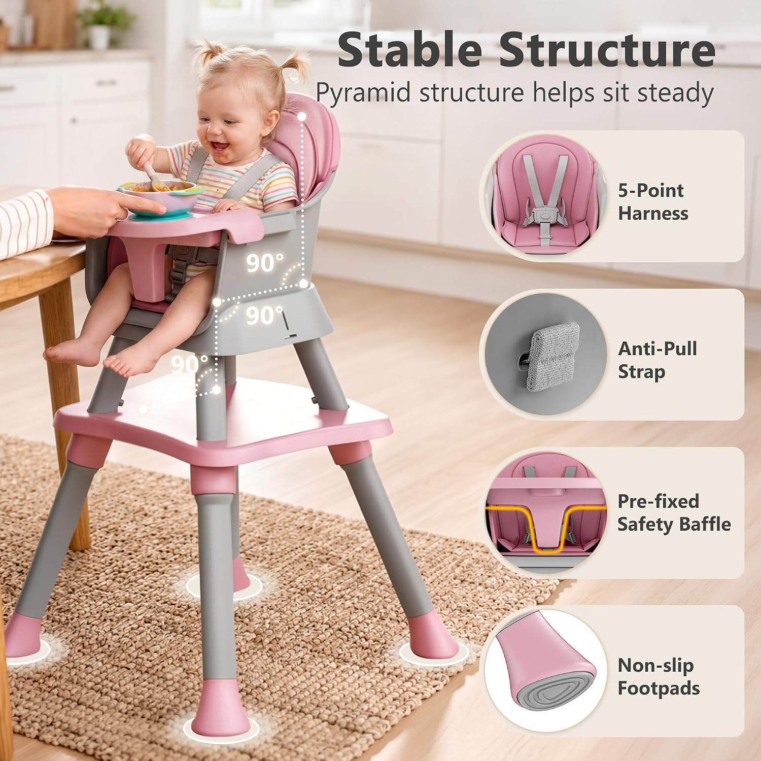 Thumbnail 4 de Kinder King 8-in-1 Baby High Chair with Adjustable Tray and Convertible Booster