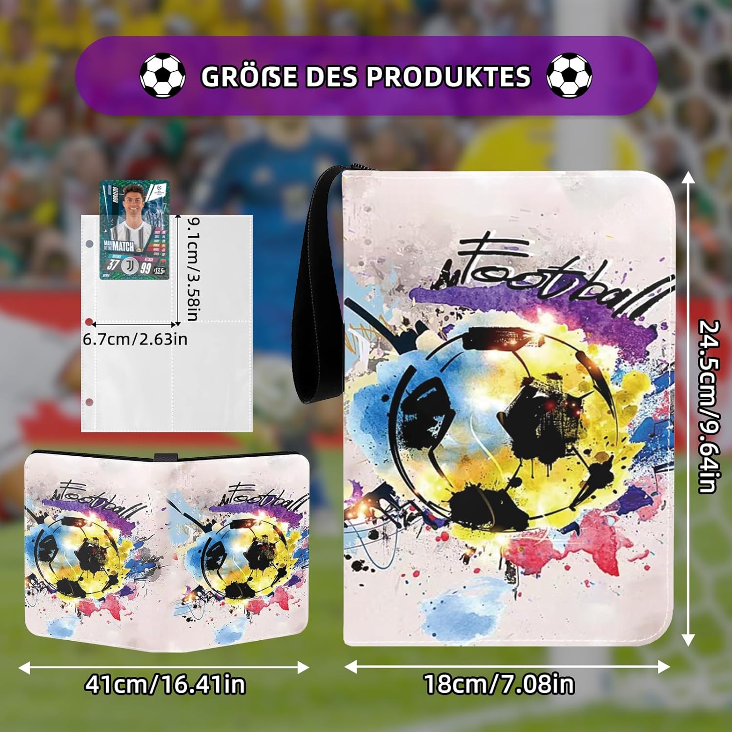 Detalle de Sammelalbum für Fußballkarten – 50 Seiten, 400 Karten Kapazität, PU-Leder, Reißverschluss