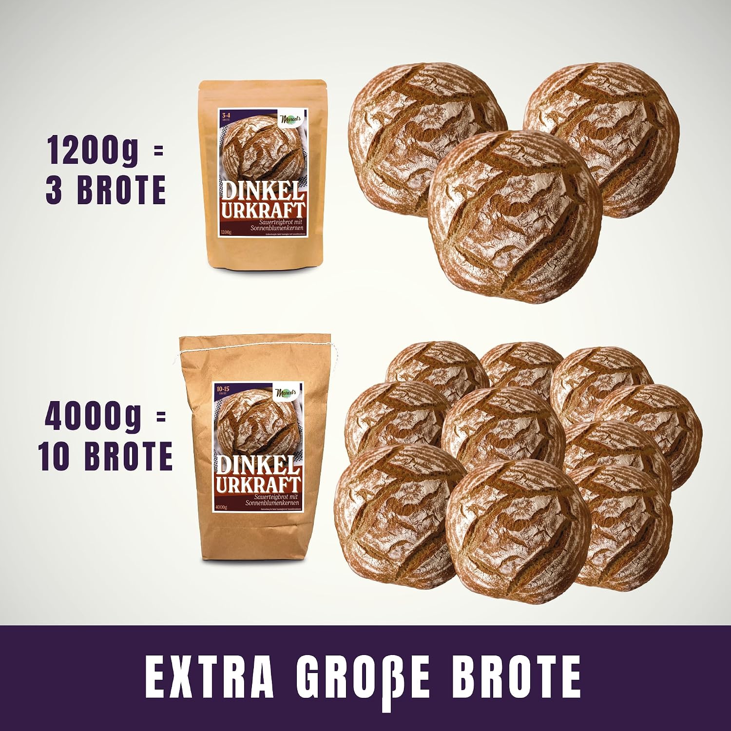 Detalle de Marcel’s Brotbackmischung Dinkel Urkraft (1.200 g) – 100% Sauerteigbrot ohne Weizenmehl, vegan