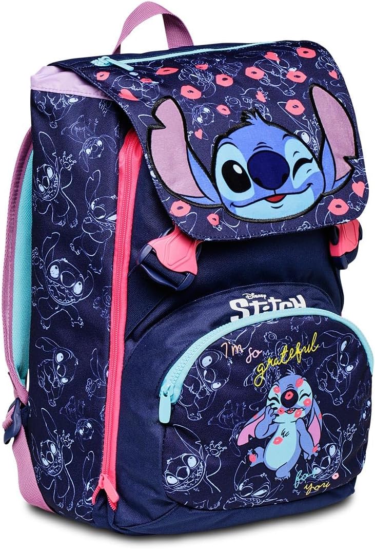 Detalle de Seven Schulranzen für Grundschule – erweiterbarer Rucksack (ab 1. Klasse) mit Lilo-&-Stitch-Design