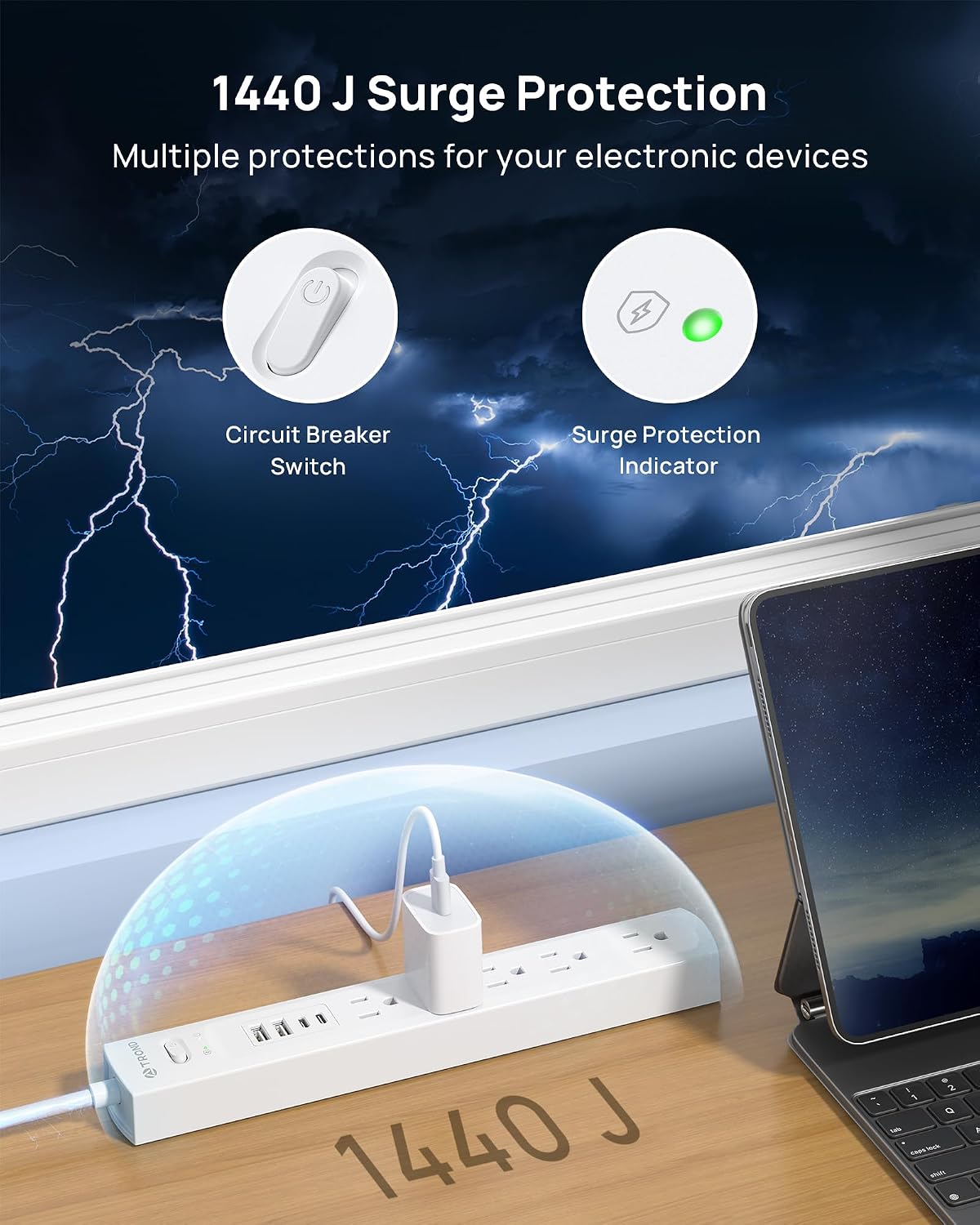 Thumbnail 2 de TROND Power Bar with 5 AC Outlets