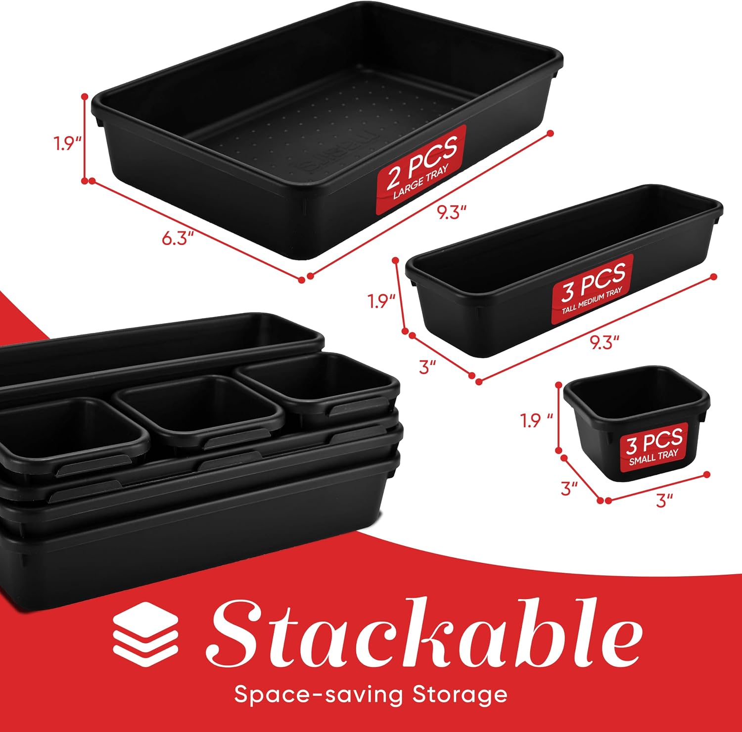 Detalle 2 de Interlocking Drawer Organizer Bins, 8-Piece Set