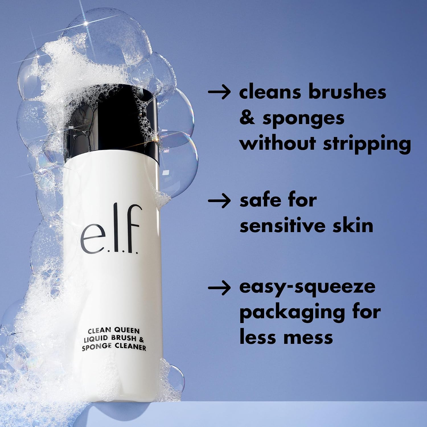 Detalle de e.l.f. Clean Queen – Nettoyant liquide pour pinceaux et éponges (gel moussant, formule douce, vegan et cruelty-free)