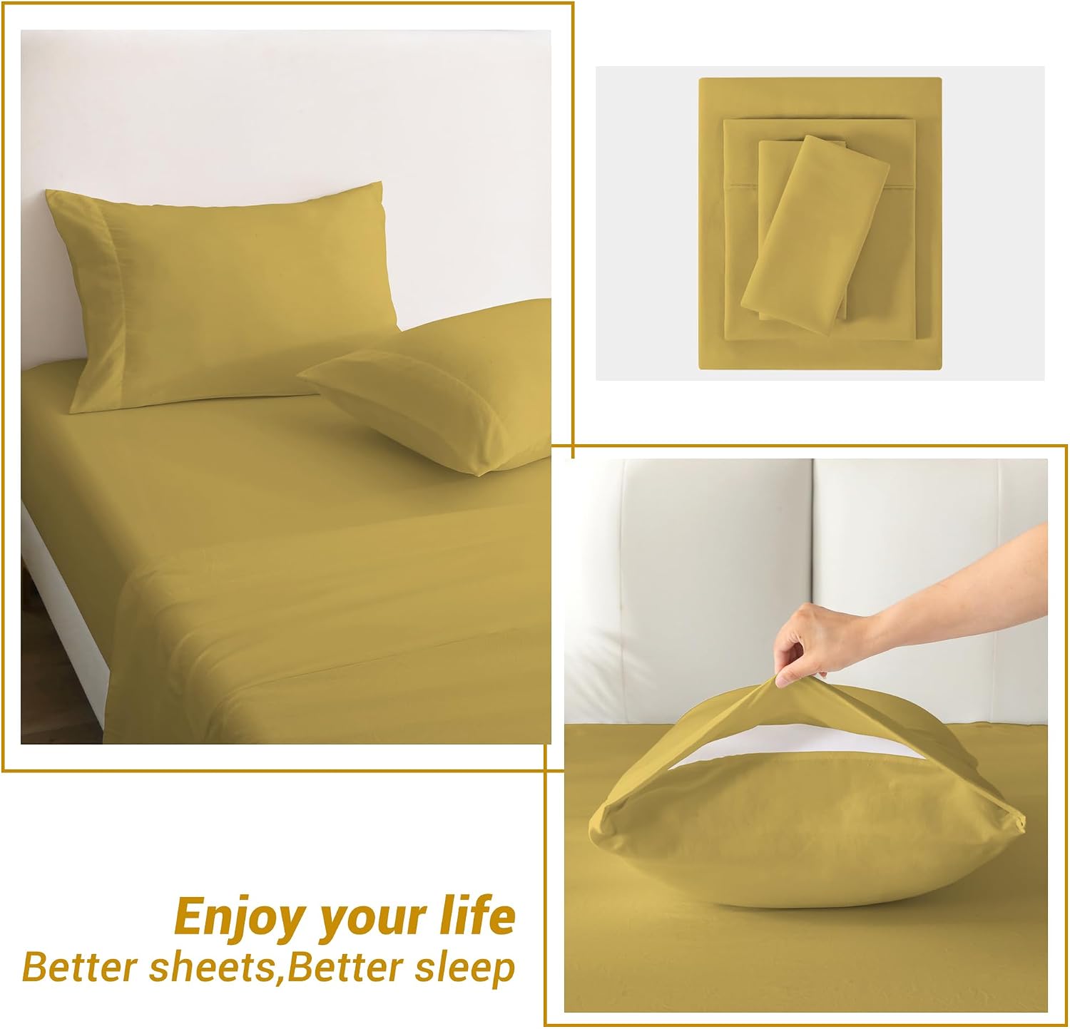 Thumbnail 6 de Softan SHTGOLDK King Microfibre Sheet Set, Mustard Yellow, 15" Deep Pocket