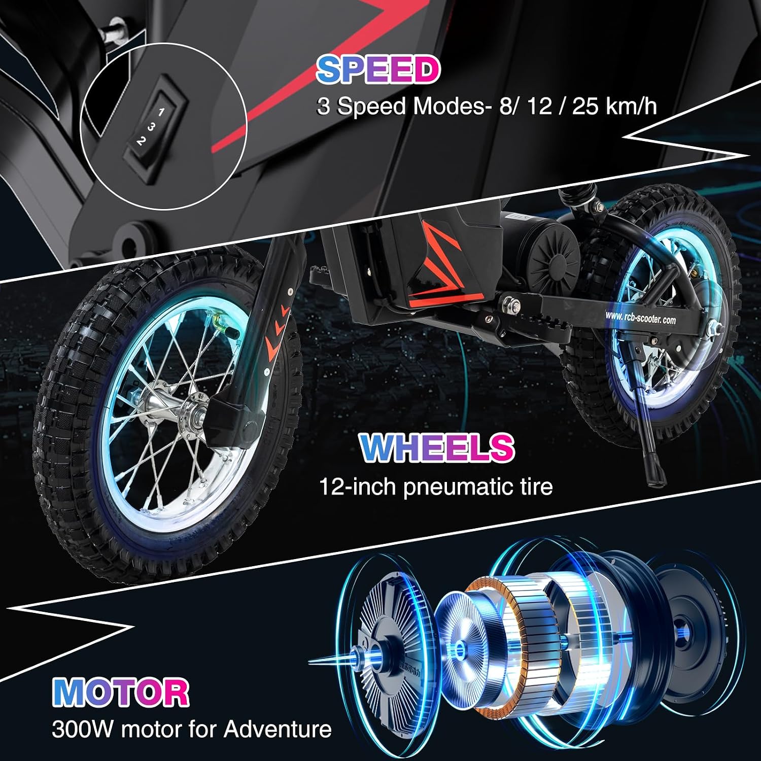 Thumbnail 3 de RCB R9X Electric Motorcycle Kids (12 inch) – 3 Speed Modes, 5.2Ah Battery, 10.5 Miles Range