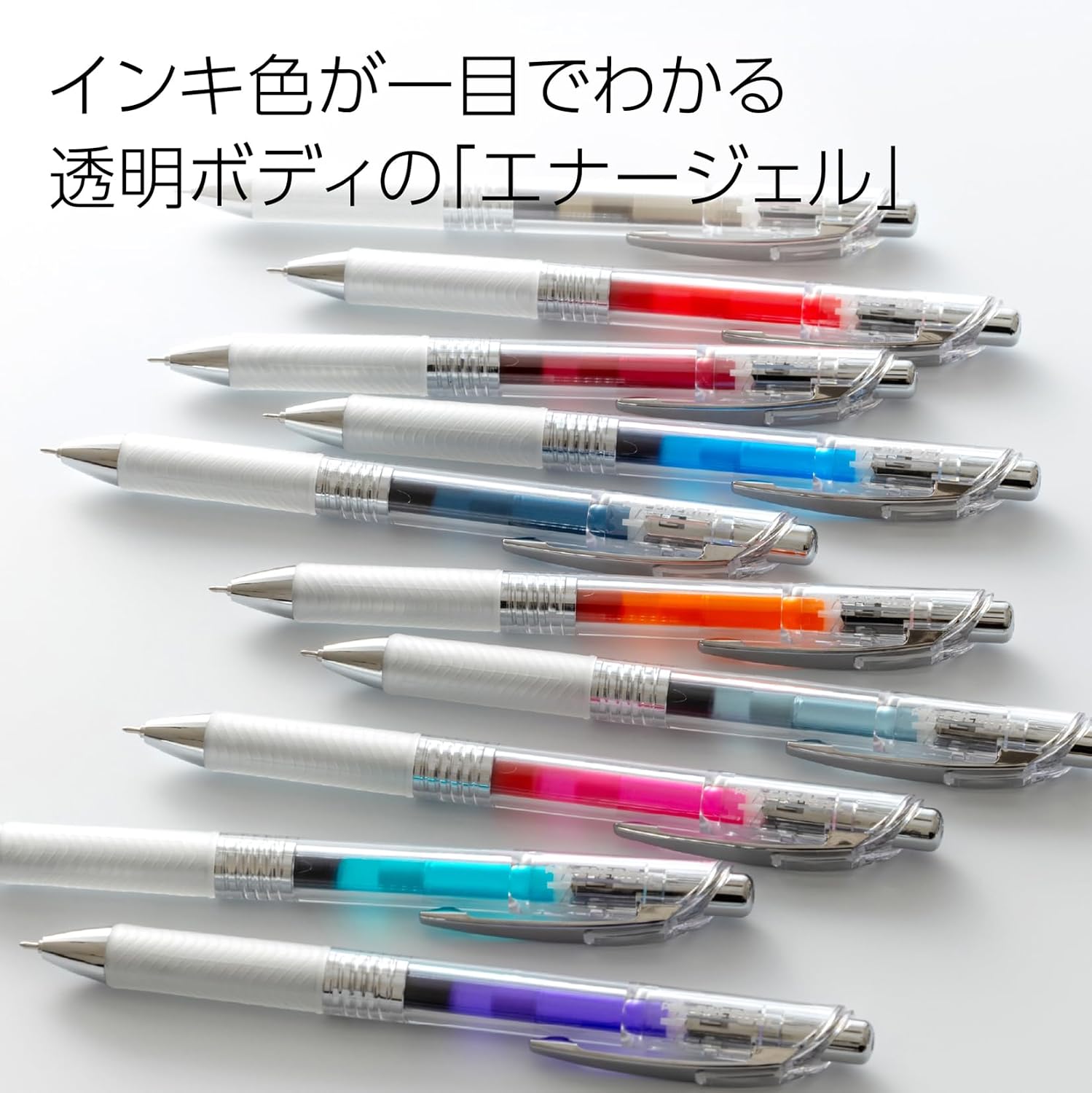 Thumbnail 1 de ぺんてる エナージェル インフリー BLN75TL-10 ゲルインキボールペン 0.5mm 10色 クリア軸