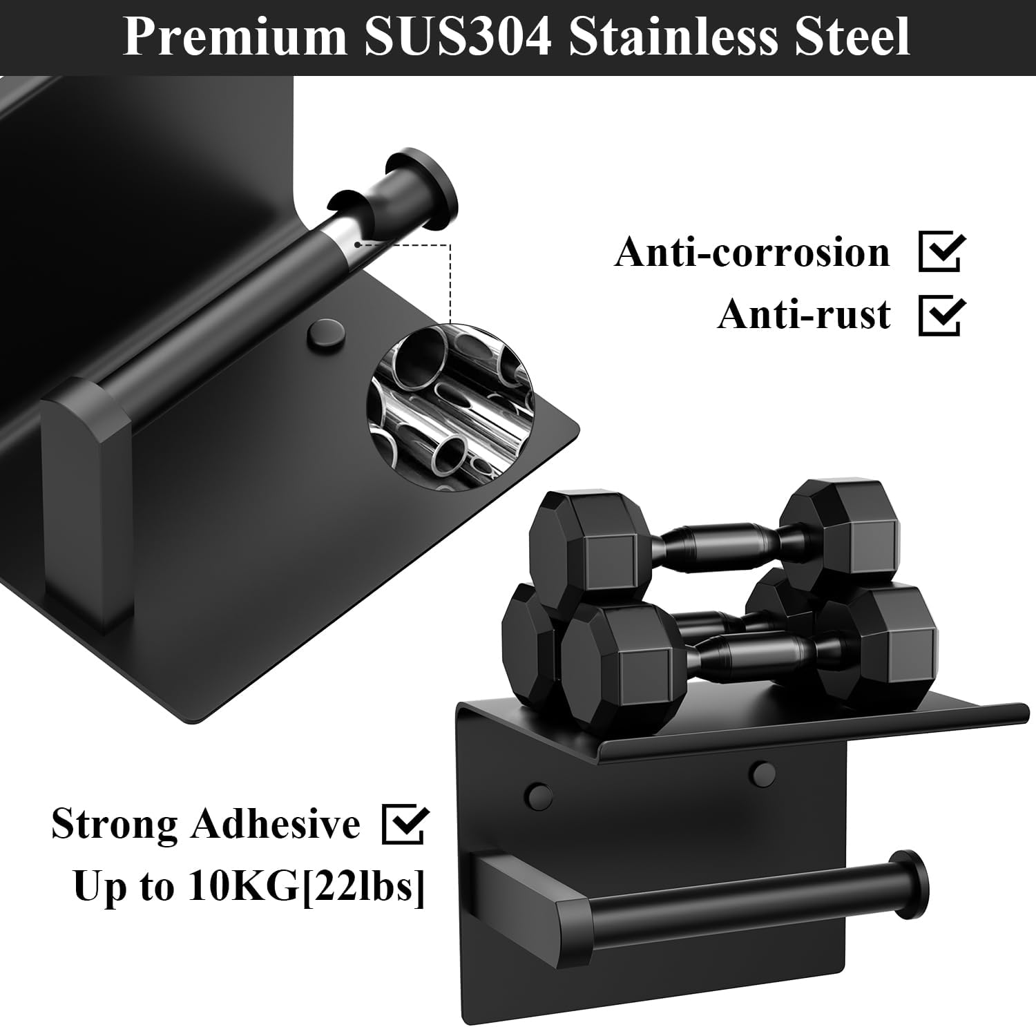 Detalle de Tindbea Toilet Paper Holder with Shelf, Stainless Steel