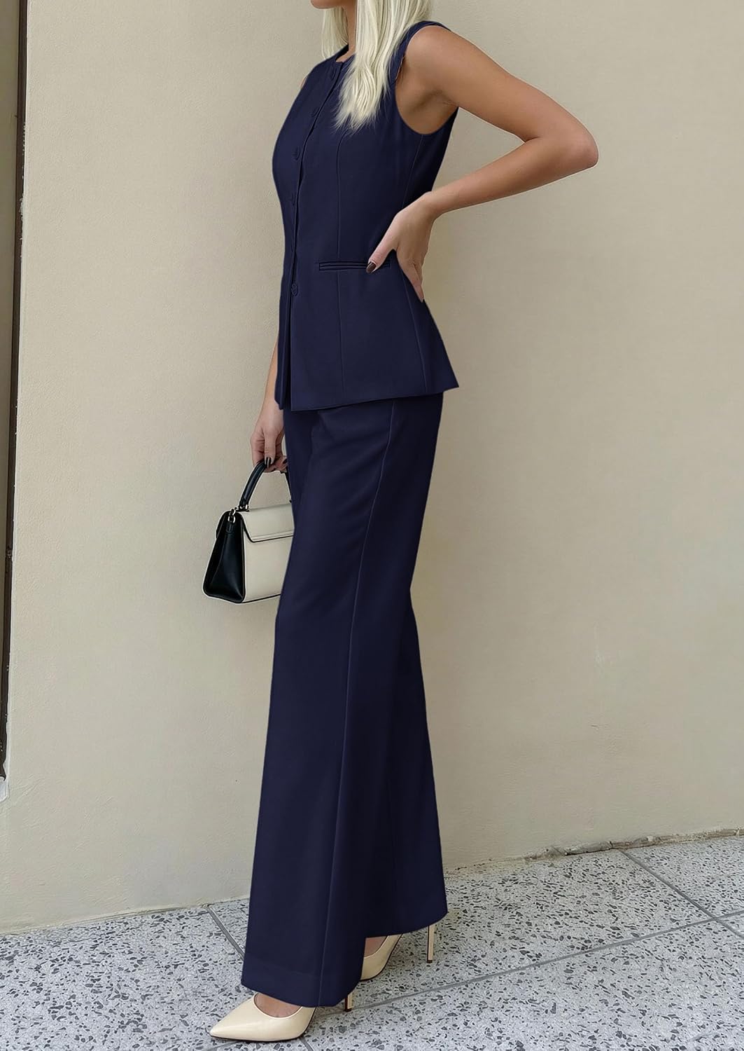 Thumbnail 3 de PRETTYGARDEN Women's 2 Piece Sets: Sleeveless Blazer Vest & Wide-Leg Pants (Spring-Summer 2026)