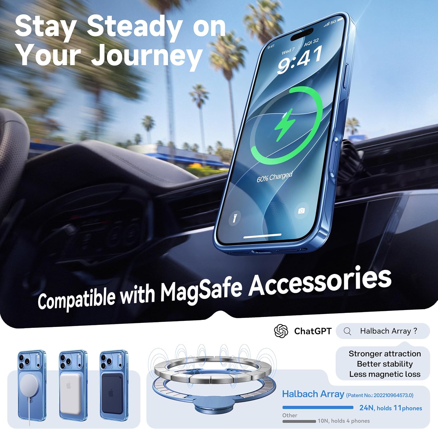 Detalle de CASEKOO MagicStand Pro Case for iPhone 18 Pro Max, Glacier Blue, MagSafe