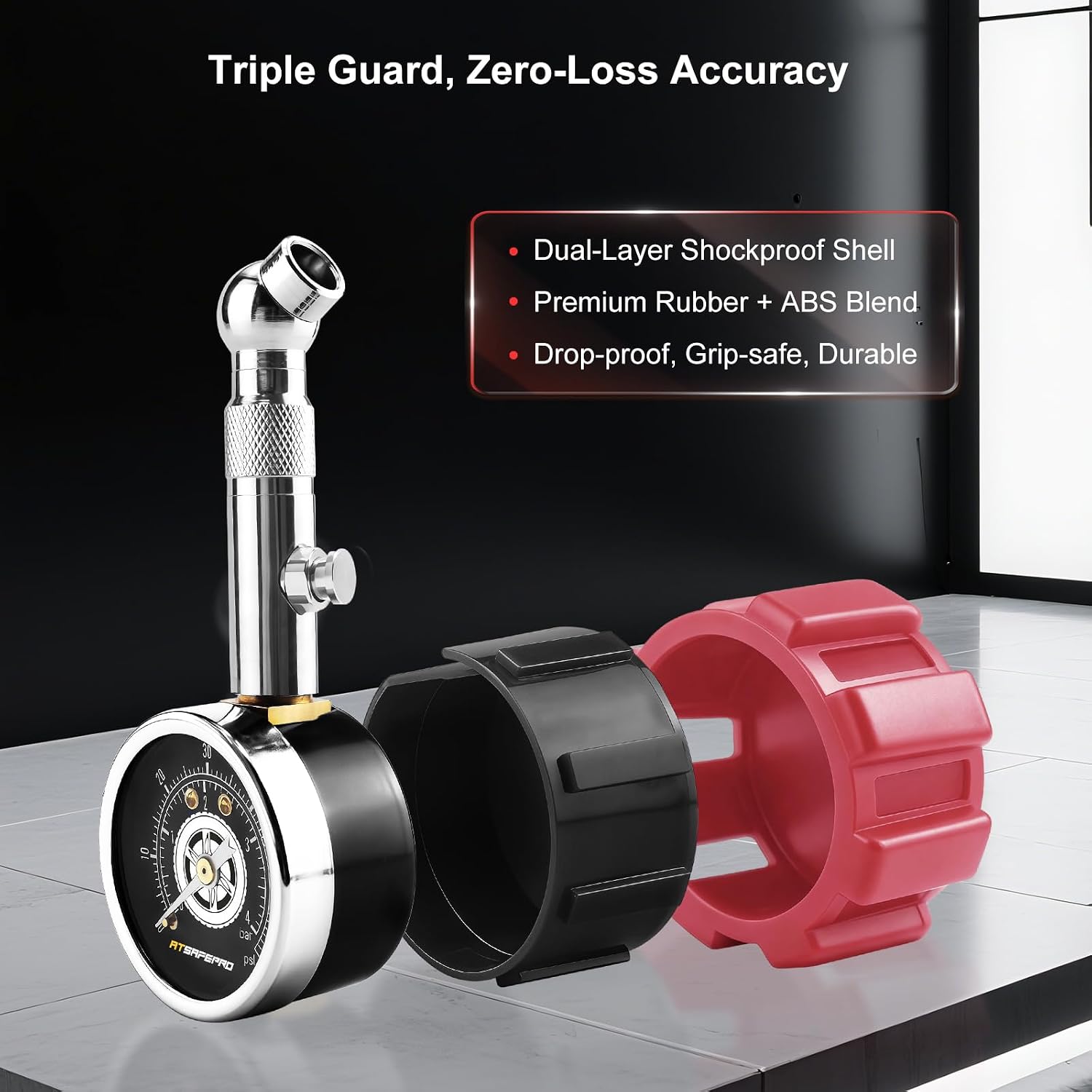 Thumbnail 3 de ATsafepro Red Tyre Pressure Gauge UK – 4 Bar / 60 PSI Mechanical with Glow Dial