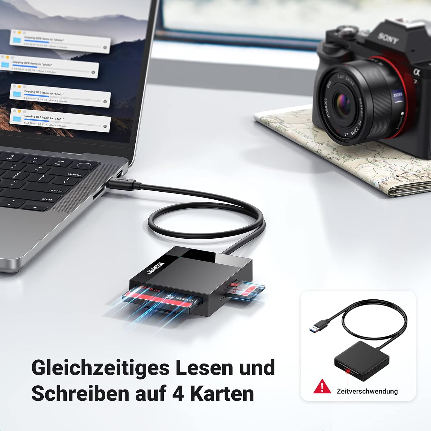 Detalle 2 de UGREEN USB C Kartenleser 4in1 104MB/s