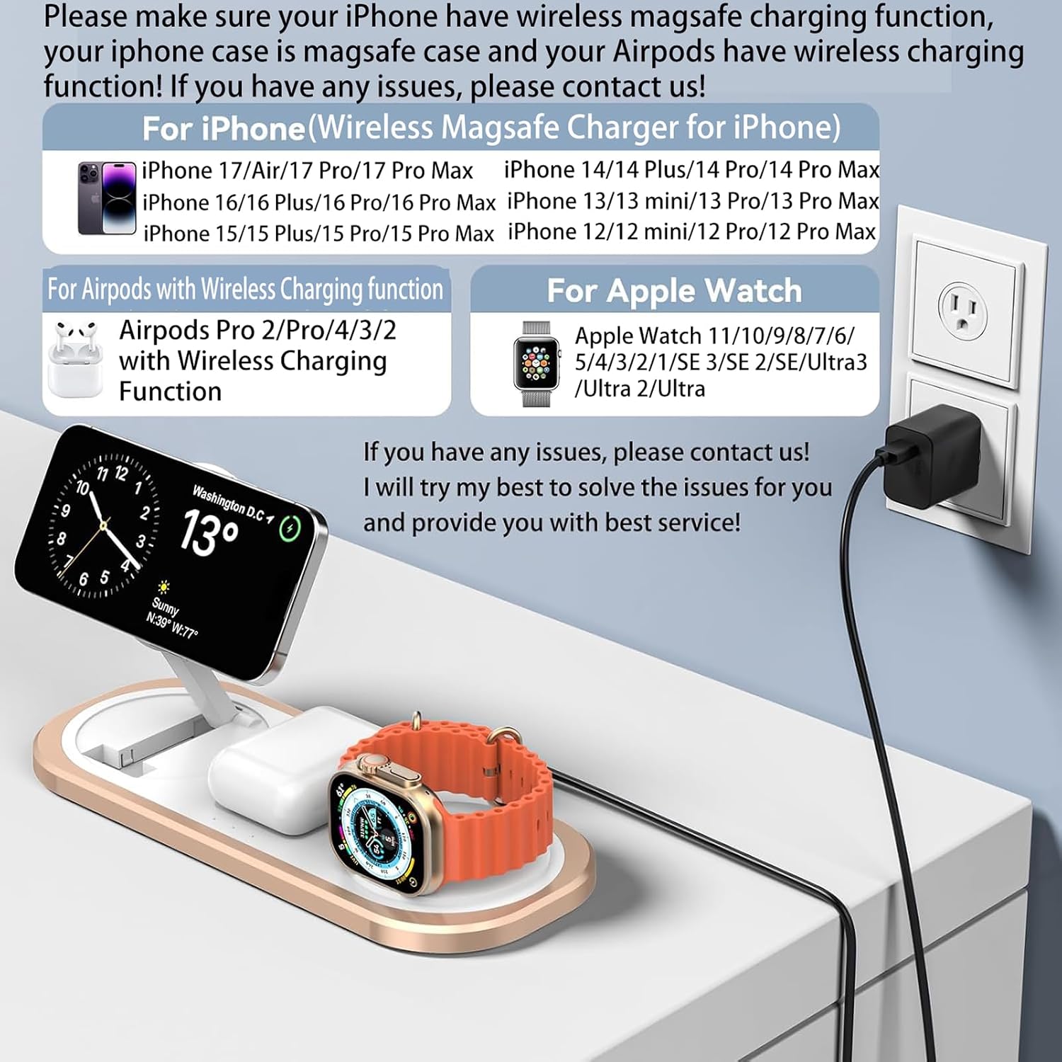 Detalle 2 de 3 in 1 Fast Wireless Charger Stand for iPhone