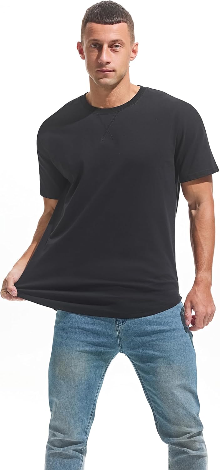 Thumbnail 5 de VEIISAR Herren T-Shirt aus 100% Baumwolle – Heavy Duty Preshrunk Longline