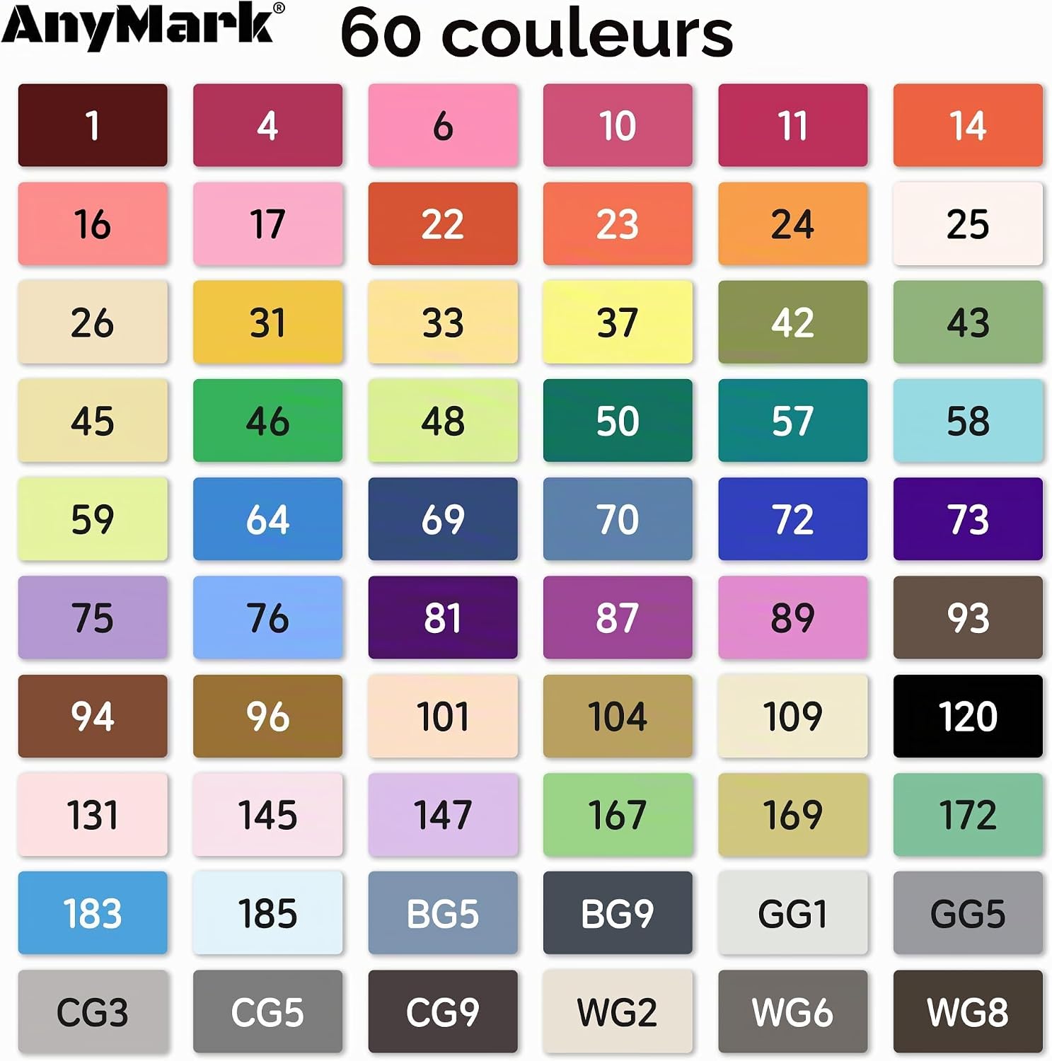 Detalle de AnyMark Feutres alcool 60 couleurs: ensemble double pointe pour dessin et coloriage