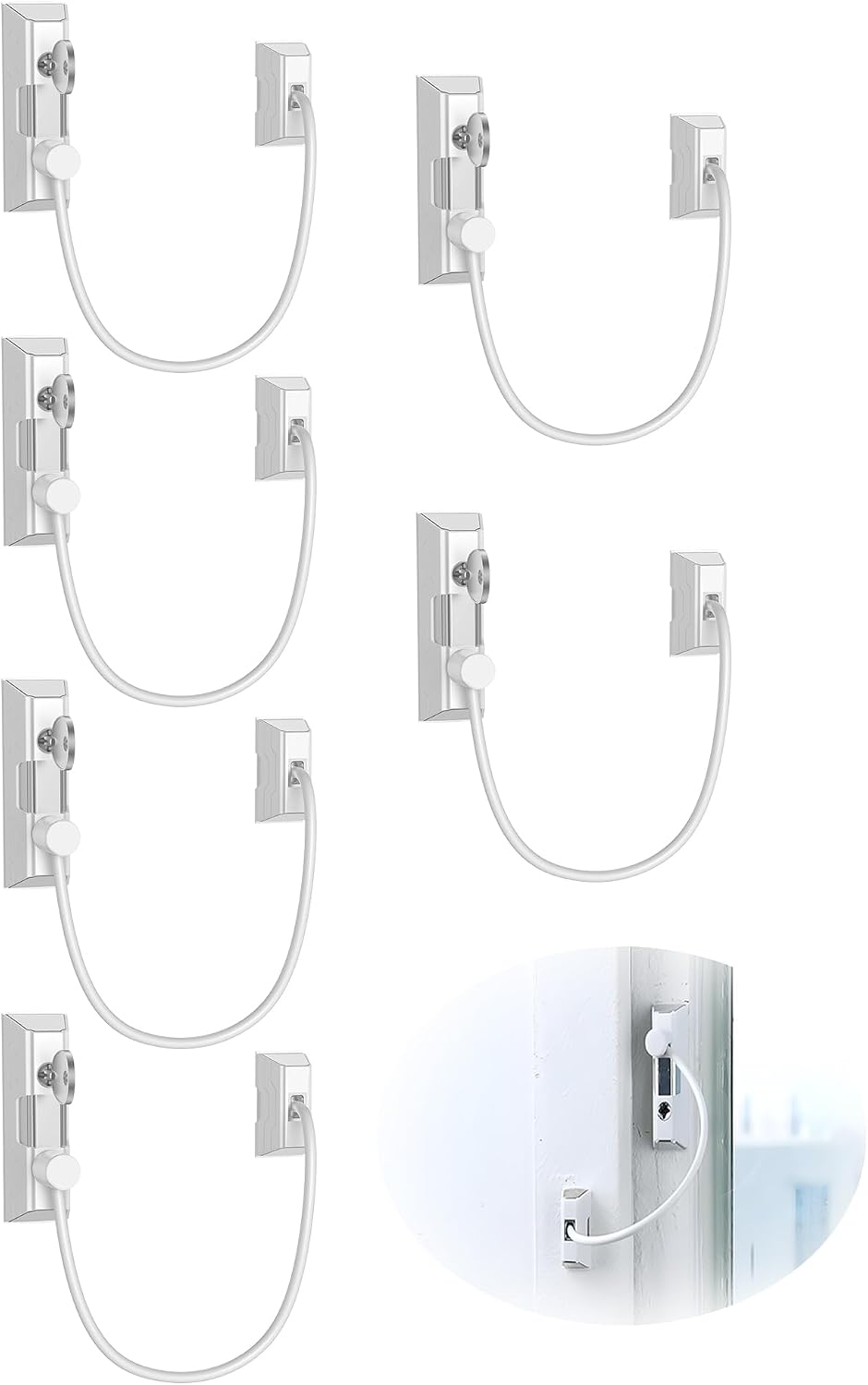 Detalle de eSynic Window Locks for UPVC Windows – 10 Pack Cable Privacy & Safety Restrictors