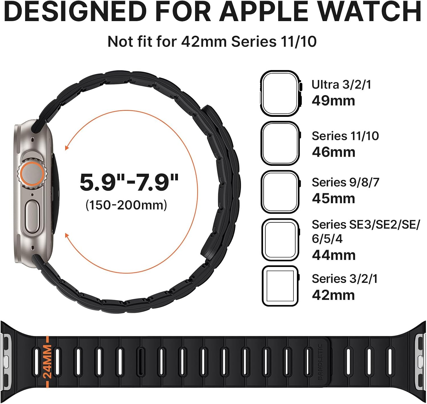 Detalle de Bandletic Double Sided Reversible Strap for Apple Watch (49–42mm) – Magnetic Silicone Sport Band