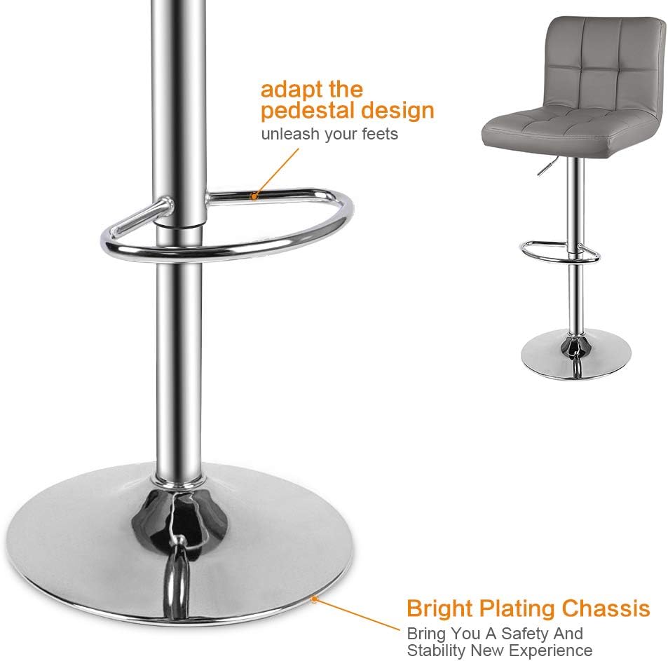 Detalle 1 de bigzzia 3 Bar Stool Set of 2, Adjustable Grey Faux Leather Swivel Chairs