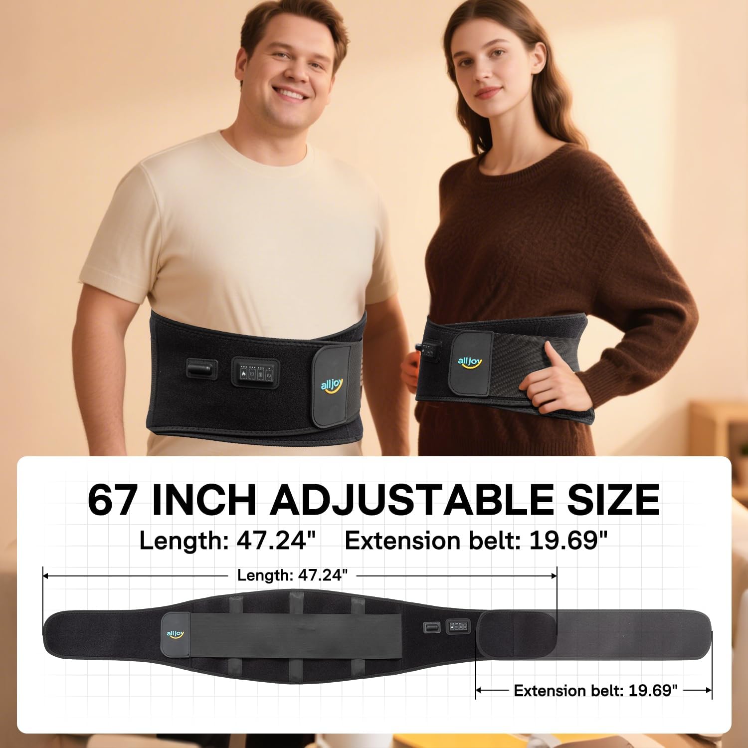 Thumbnail 6 de ALLJOY 170CM Heat Pad for Back Pain Relief: Plug-in Waist Belt with 3 Heat Levels & 5 Vibration Modes
