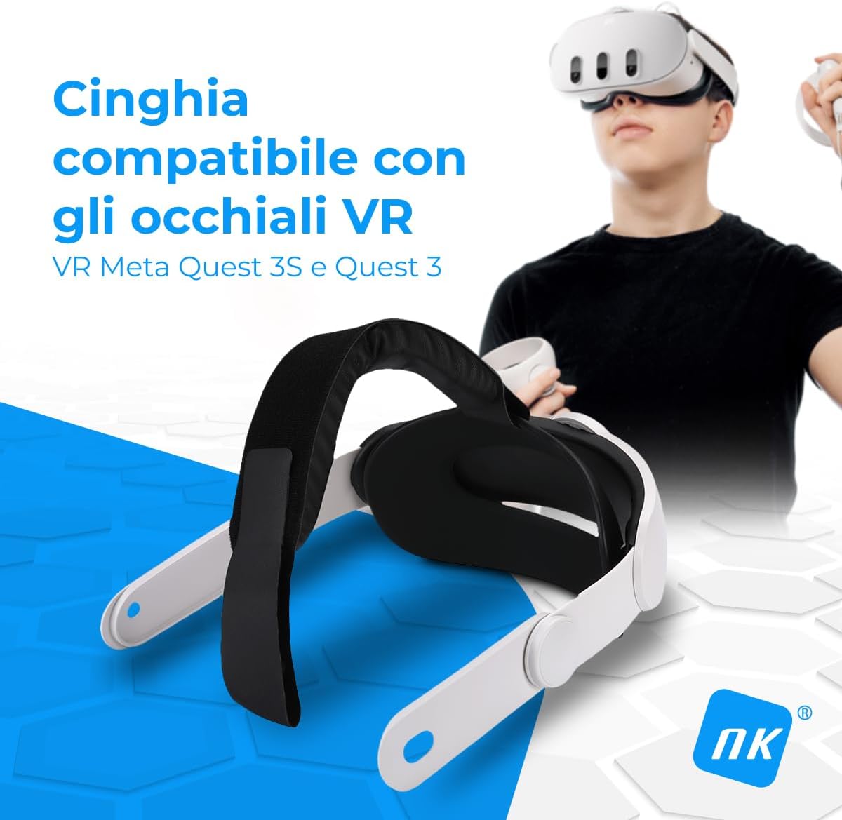 Detalle 2 de NK cinturino compatibile con Meta Quest 3S e Quest 3 (colore bianco) con lunghezza regolabile e imbottitura