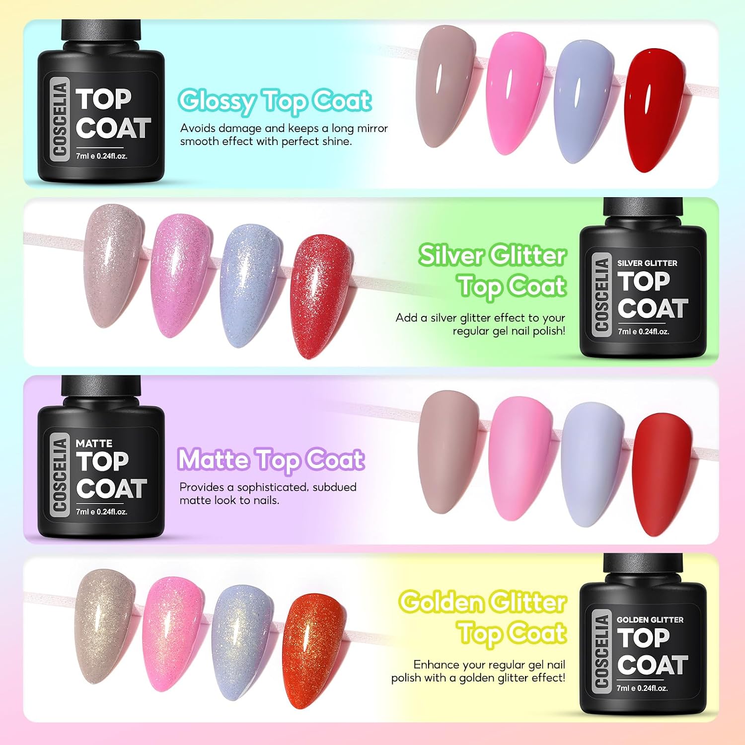 Detalle de COSCELIA 60-Piece Gel Nail Polish Set (55 Colors + Top & Base Coats) for DIY Manicure & Nail Art