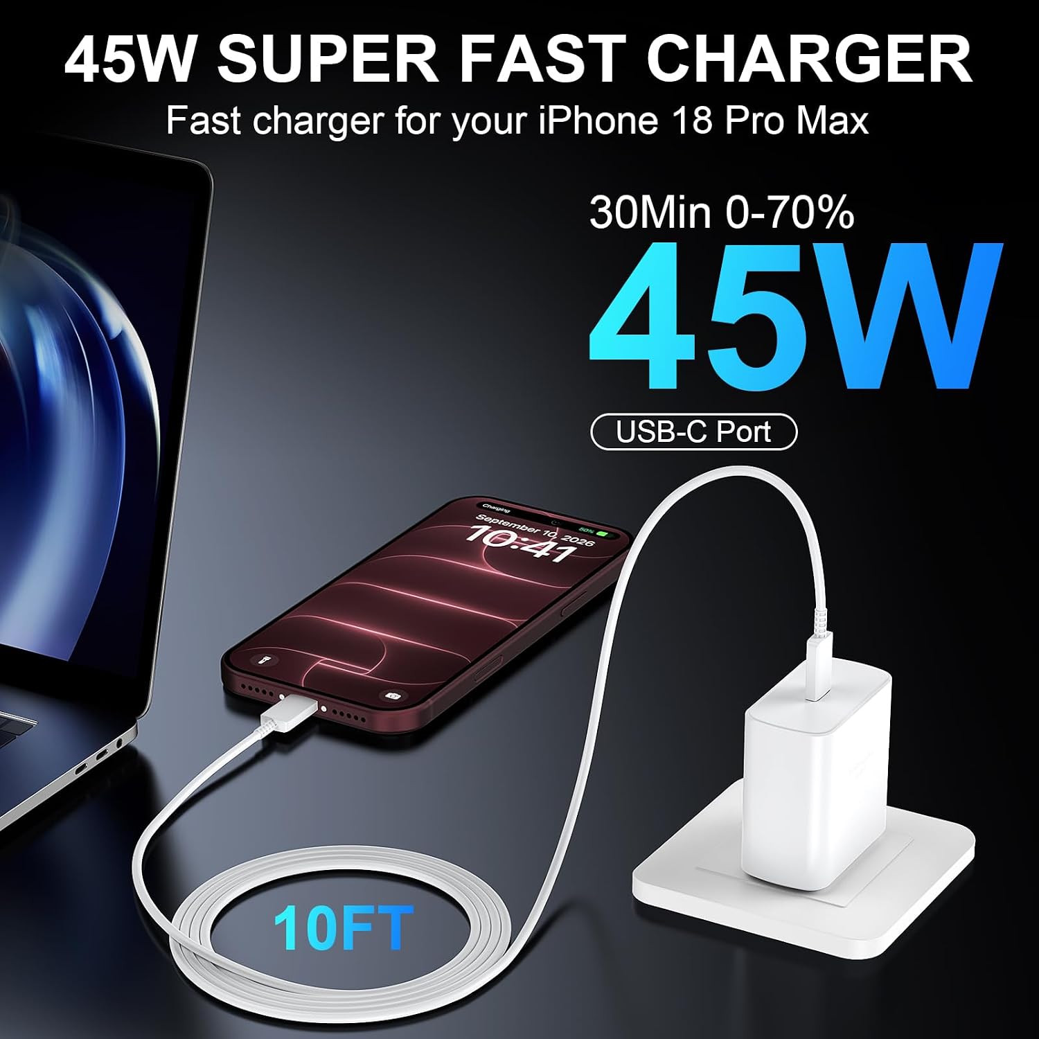 Thumbnail 3 de iPhone 17 45W Fast Charger with 10ft USB‑C Cable