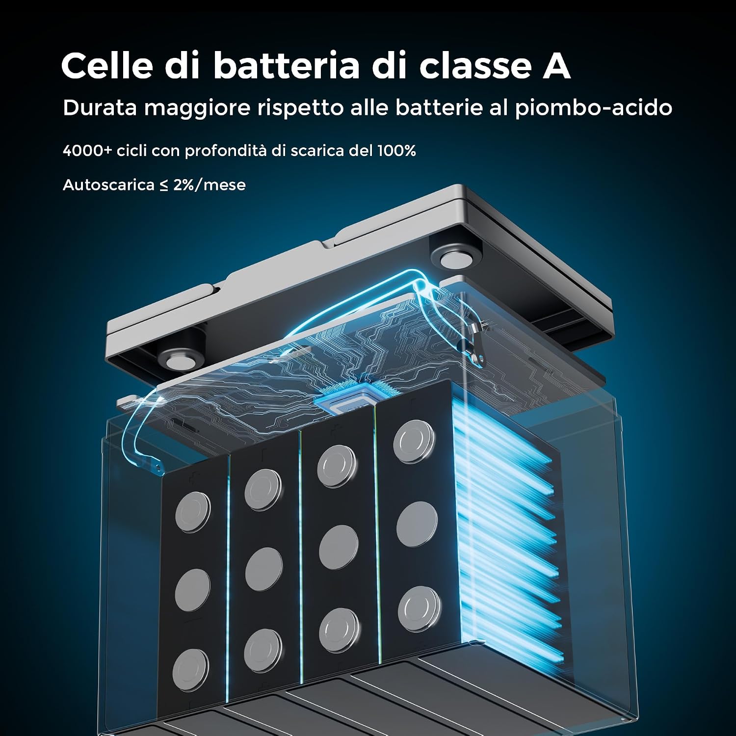 Detalle de Dyness Batteria LiFePO4 12V 100Ah Bluetooth: autonomia affidabile per nautica, camper e impianti solari off-grid