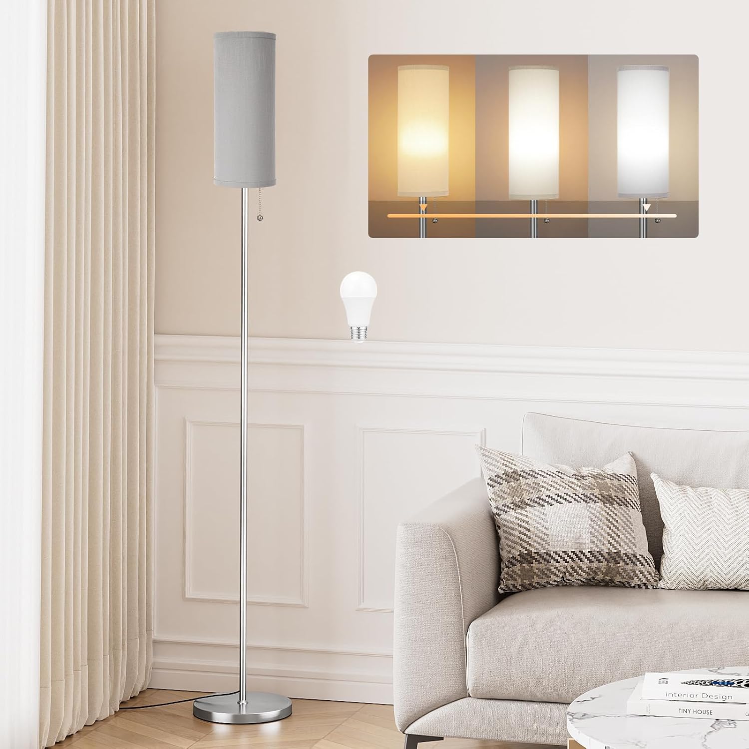 Detalle de Aooshine grey floor lamp, 64 inch standing lamp