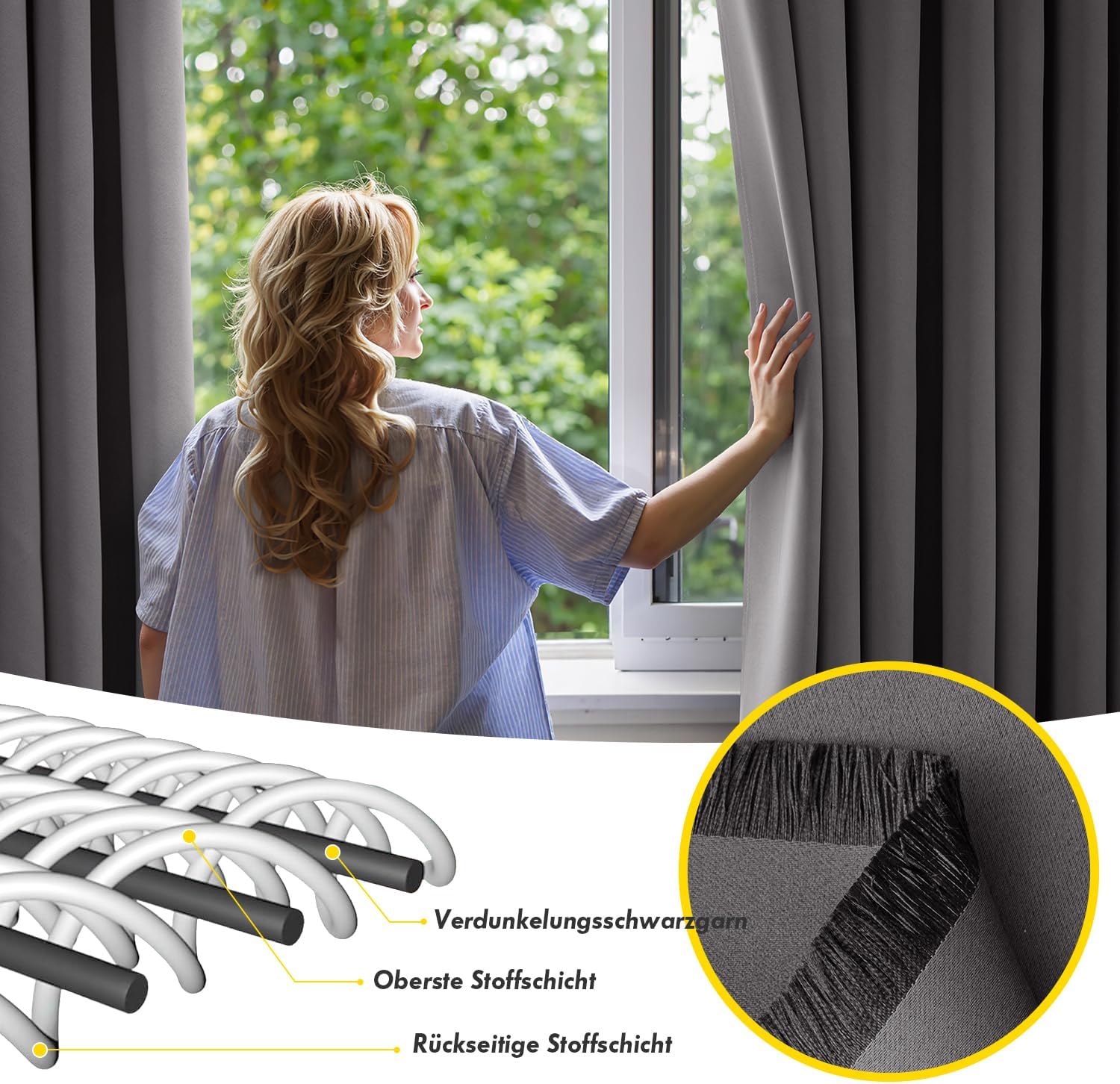 Detalle 2 de MIULEE Verdunkelungsvorhänge Grau blickdicht mit Ösen (2er-Set) 245 × 140 cm