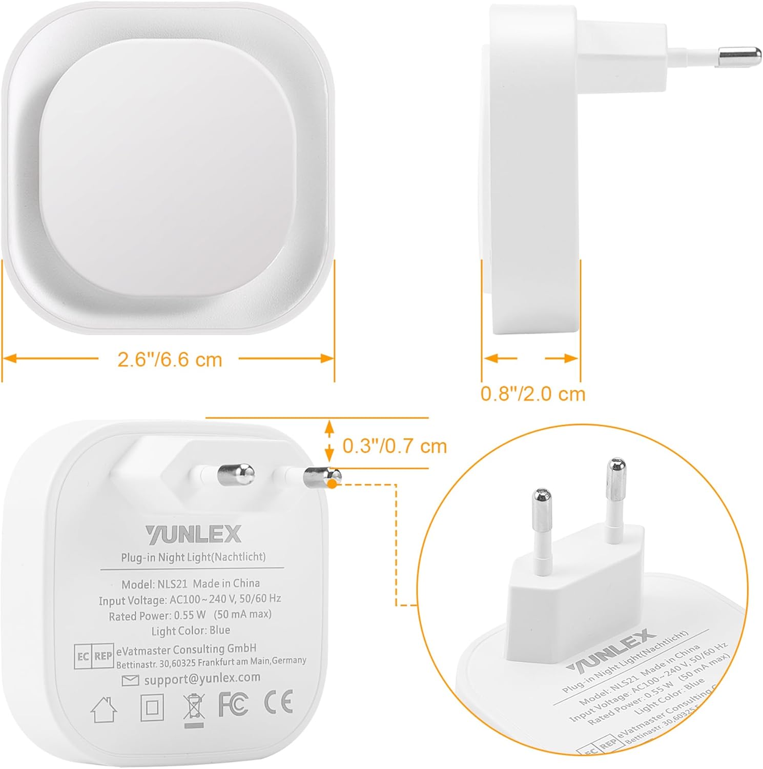 Thumbnail 6 de YUNLEX 2 Pcs Veilleuse LED automatique avec capteur crépusculaire et 3 niveaux de luminosité (blanc)