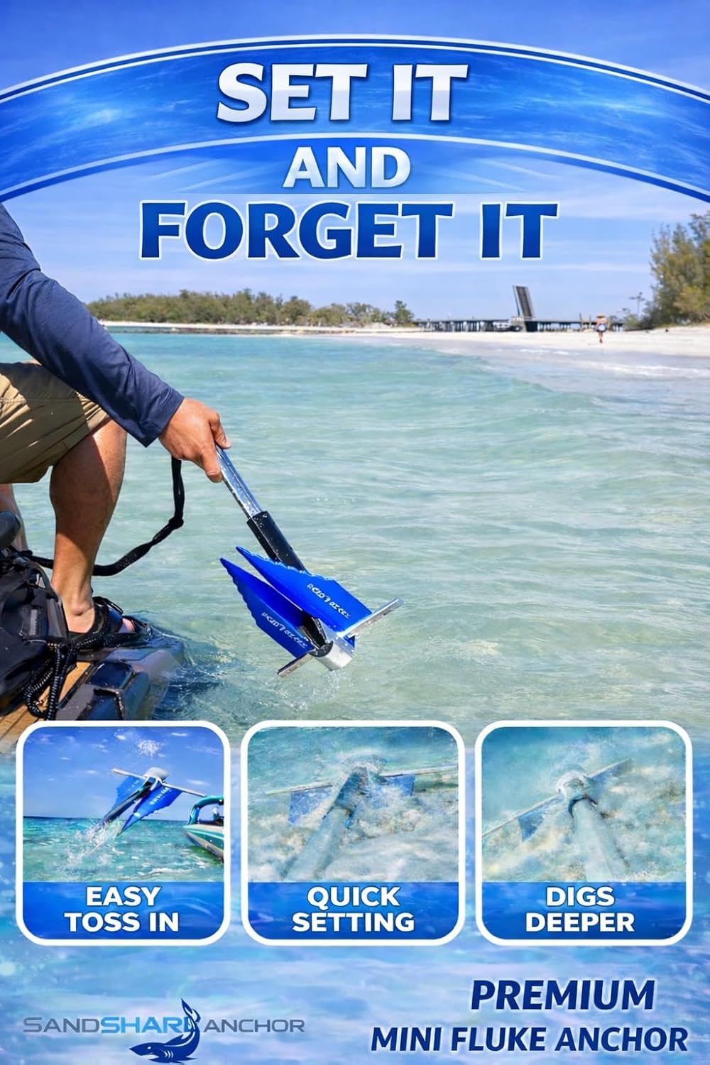 Detalle de SandShark Premium Fluke Anchor with Retractable Shaft for Small Boats and Jet Skis