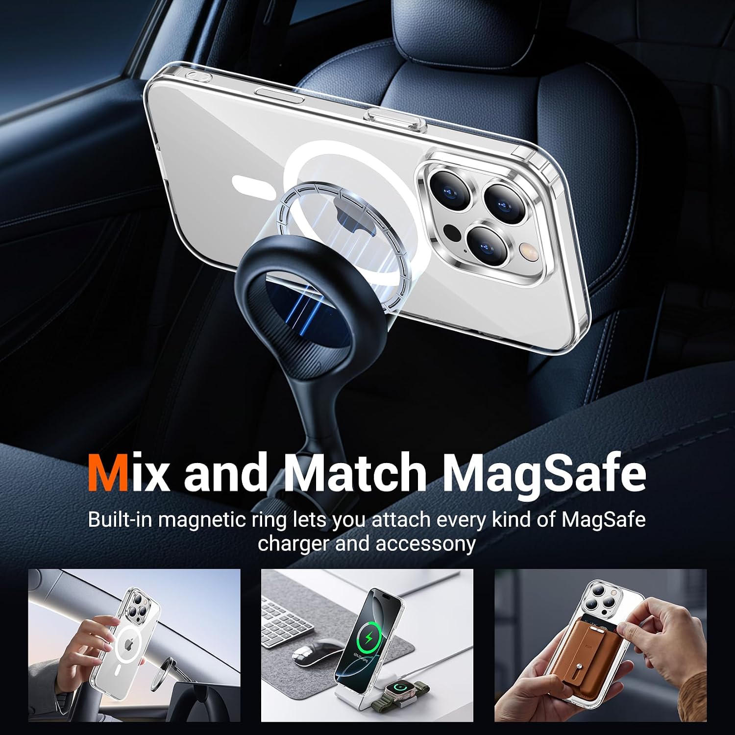 Detalle de Temdan Clear Case for iPhone 16 Pro (MagSafe Compatible) — Anti-Yellowing, Shockproof Slim Magnetic Cover