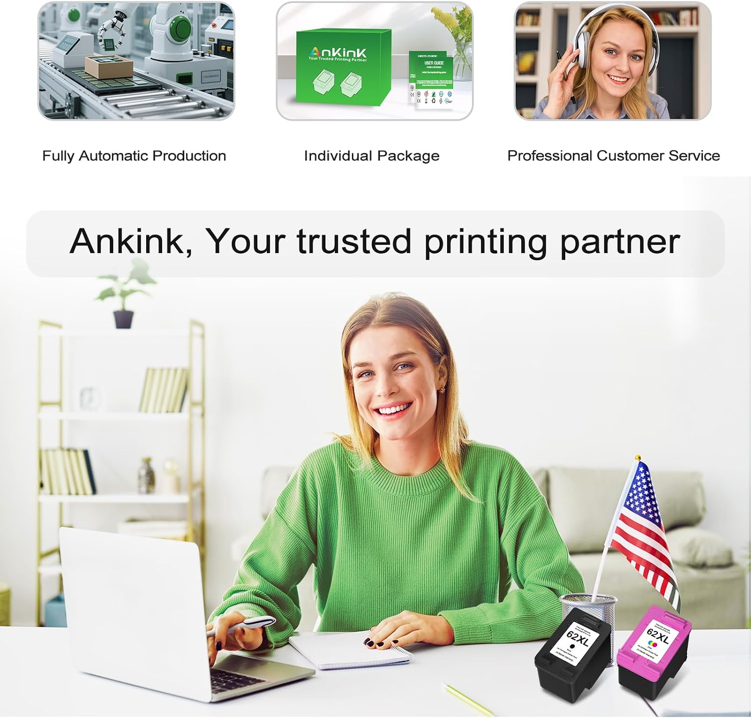 Thumbnail 6 de Ankink ankink 62xl Black Ink Cartridges, 2-Pack for HP Printers