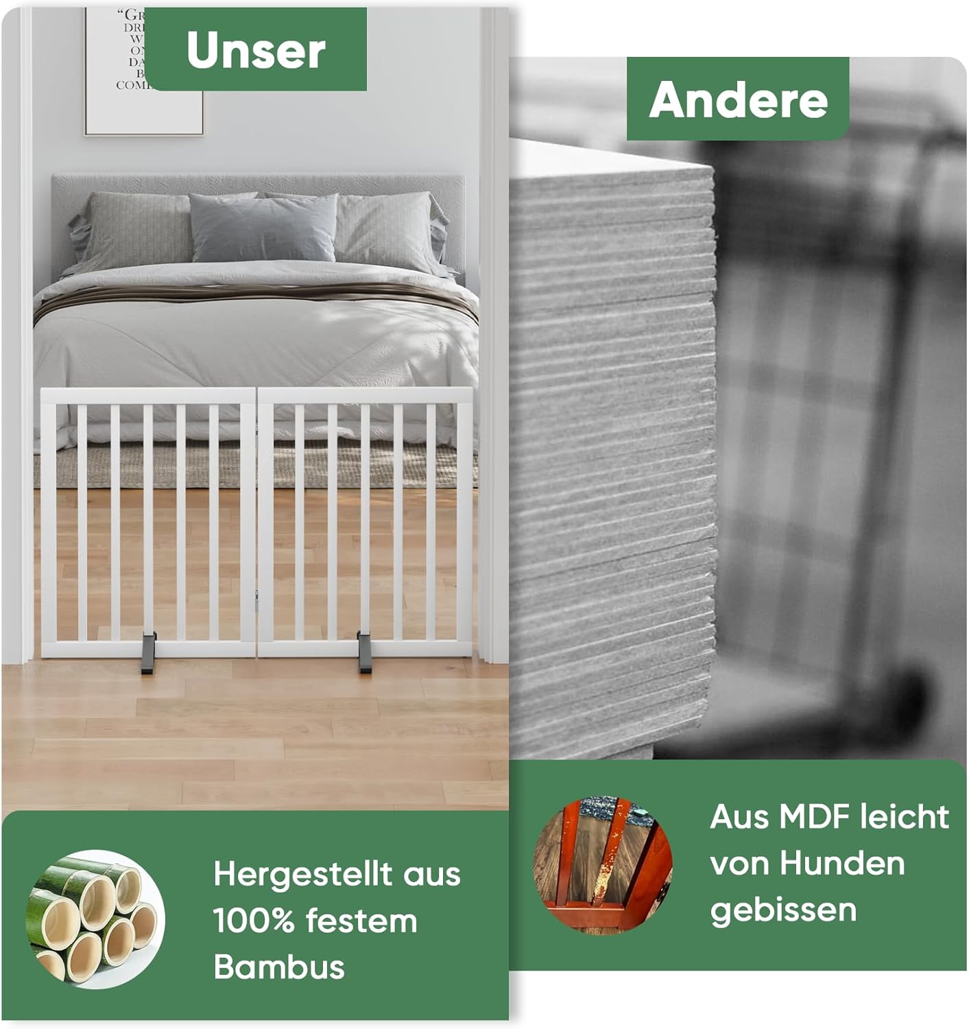 Thumbnail 3 de Algherohein freistehendes Hundegitter für Türen, faltbar (2 Paneele, weiß) – Welpen- & Haustiergitter für den Innenbereich