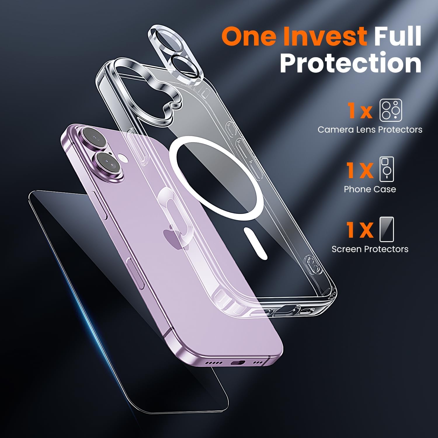 Thumbnail 1 de toushion 3-in-1 iPhone 17 Clear Case Kit with MagSafe + 9H Tempered Glass Screen Protector + Camera Lens Protector (6.3-inch)