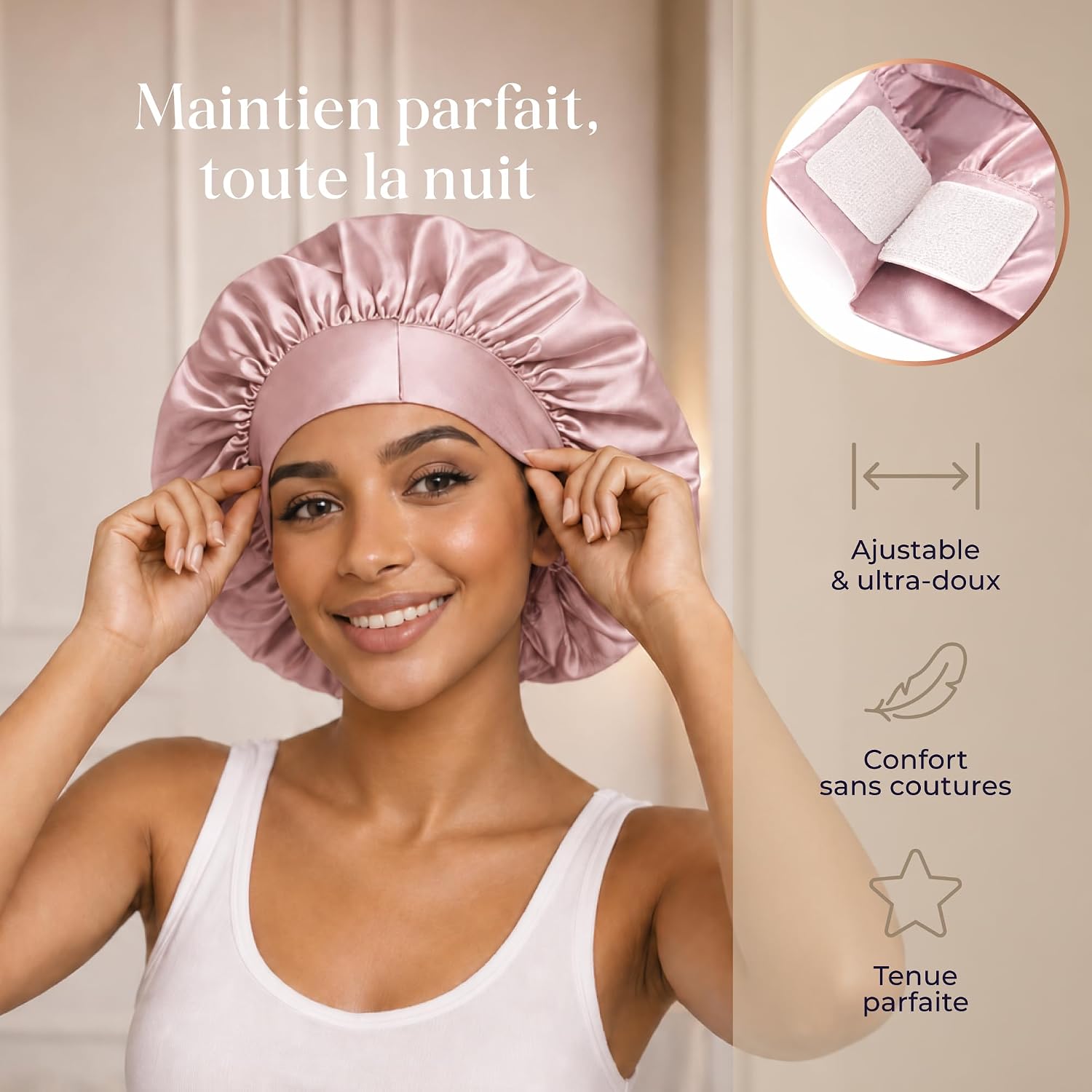 Thumbnail 2 de Dreamzie Bonnet Satin Cheveux Nuit – 100% Soie de Mûrier 22 Momme, Ajustable, OEKO-TEX