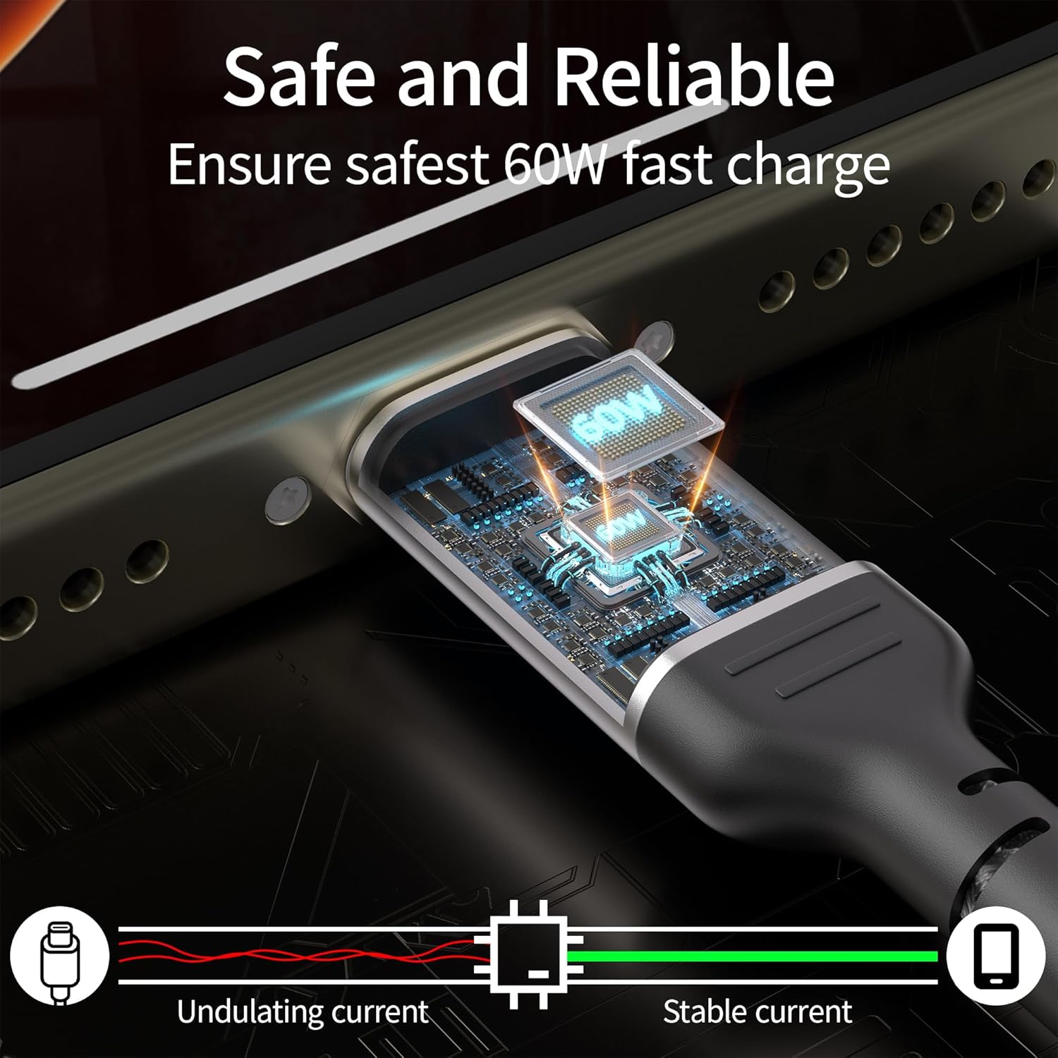 Detalle de ADILIFT USB‑C auf USB‑C Kabel 1 m – 3er Pack, 60 W Schnellladekabel, Nylon, 3 A/20 V, kompatibel mit MacBook, Galaxy, Pixel, Huawei