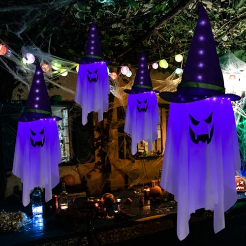Décorations d'Halloween à suspendre fantôme lumineux et chapeau de magicien – Jsdoin pour jardin et porte