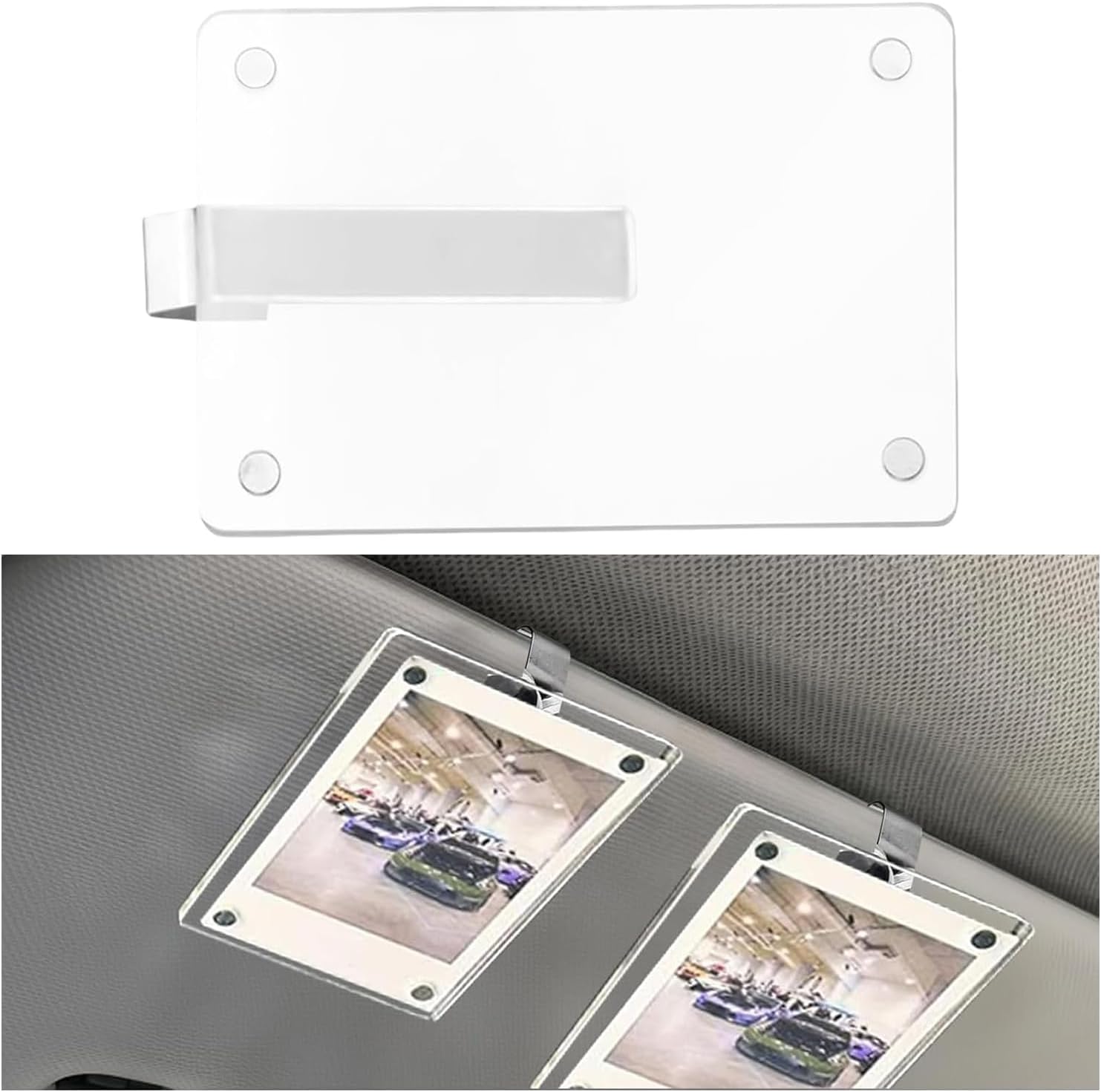 Detalle de 2 Pack Magnetic Car Sun Visor Photo Clips - Personalised Acrylic Frame with Stainless Steel & Transparent Holder
