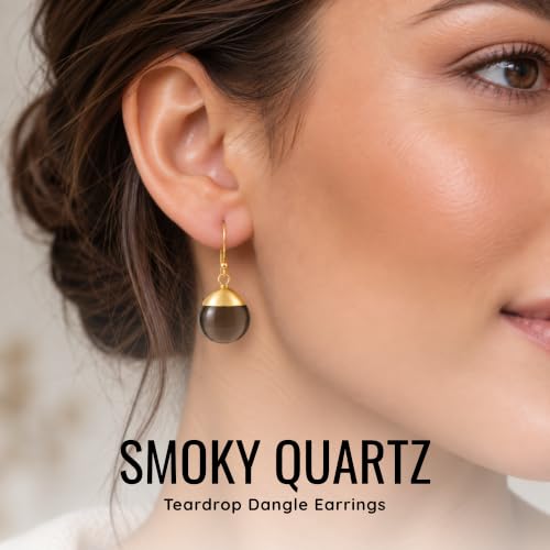 Detalle de GEMPIRES Nature’s Treasure Smoky Quartz Teardrop Earrings – Gold Plated, Hypoallergenic Handmade Gift