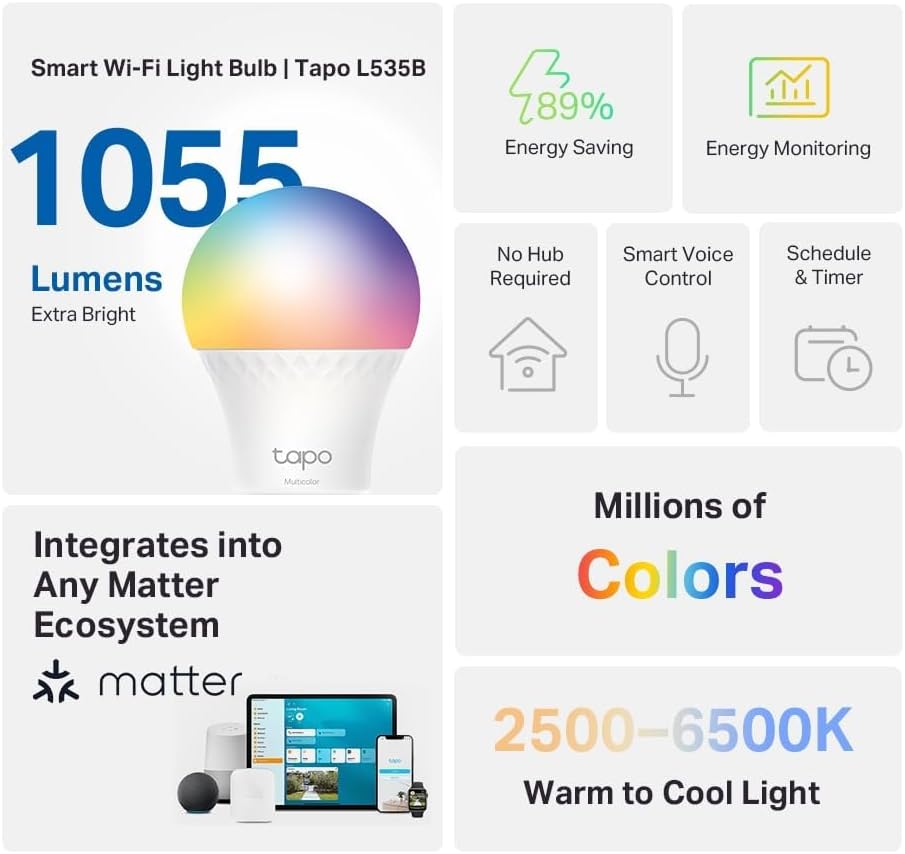 Detalle 2 de TP-Link Tapo L535B 8.6W smart bulb with HomeKit and Alexa