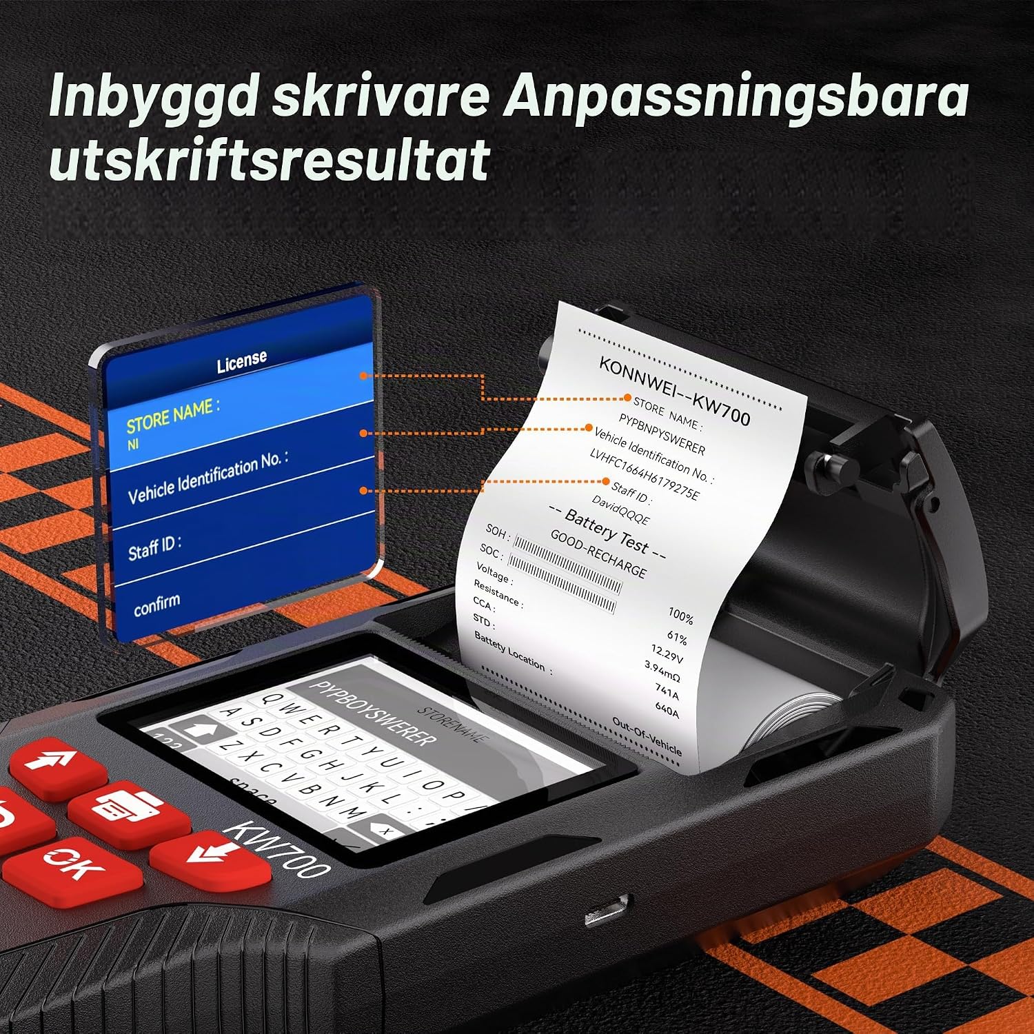 Thumbnail 3 de KONNWEI KW700 batteritestare med skrivare för 12/24 V, 10–2 000 CCA