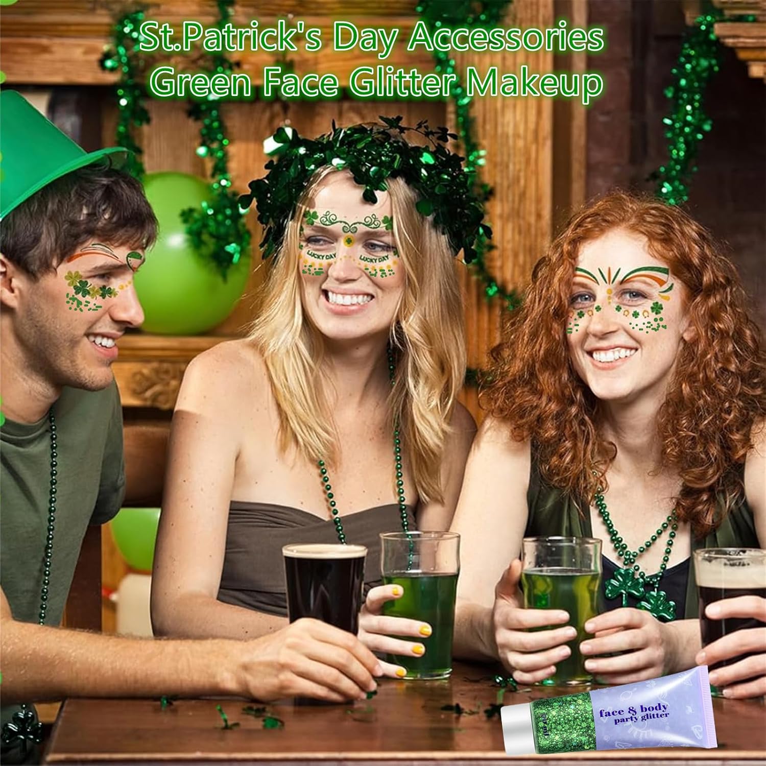 Detalle de Go Ho Green Body Glitter: St. Patrick's Day Holographic Glam for Face, Hair, and More