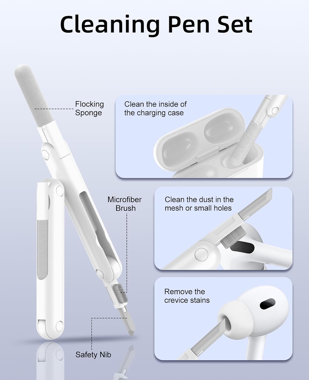 Detalle 1 de TiMOVO Hülle für AirPods Pro 3 (2025) – 360° Schutzcase mit Schnappverschluss, Kletterhaken und Reinigungsset (Weiß/Schwarz)