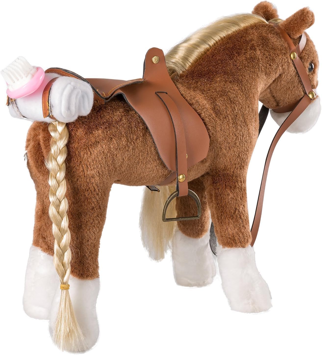 Detalle de BEJOY cheval en peluche avec selle et accessoires – 28 cm, marron