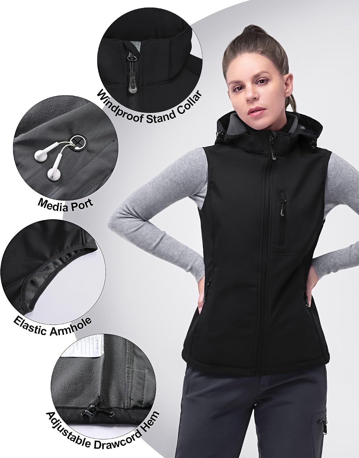 Thumbnail 2 de 33,000ft Damen Softshell Weste mit abnehmbarer Kapuze