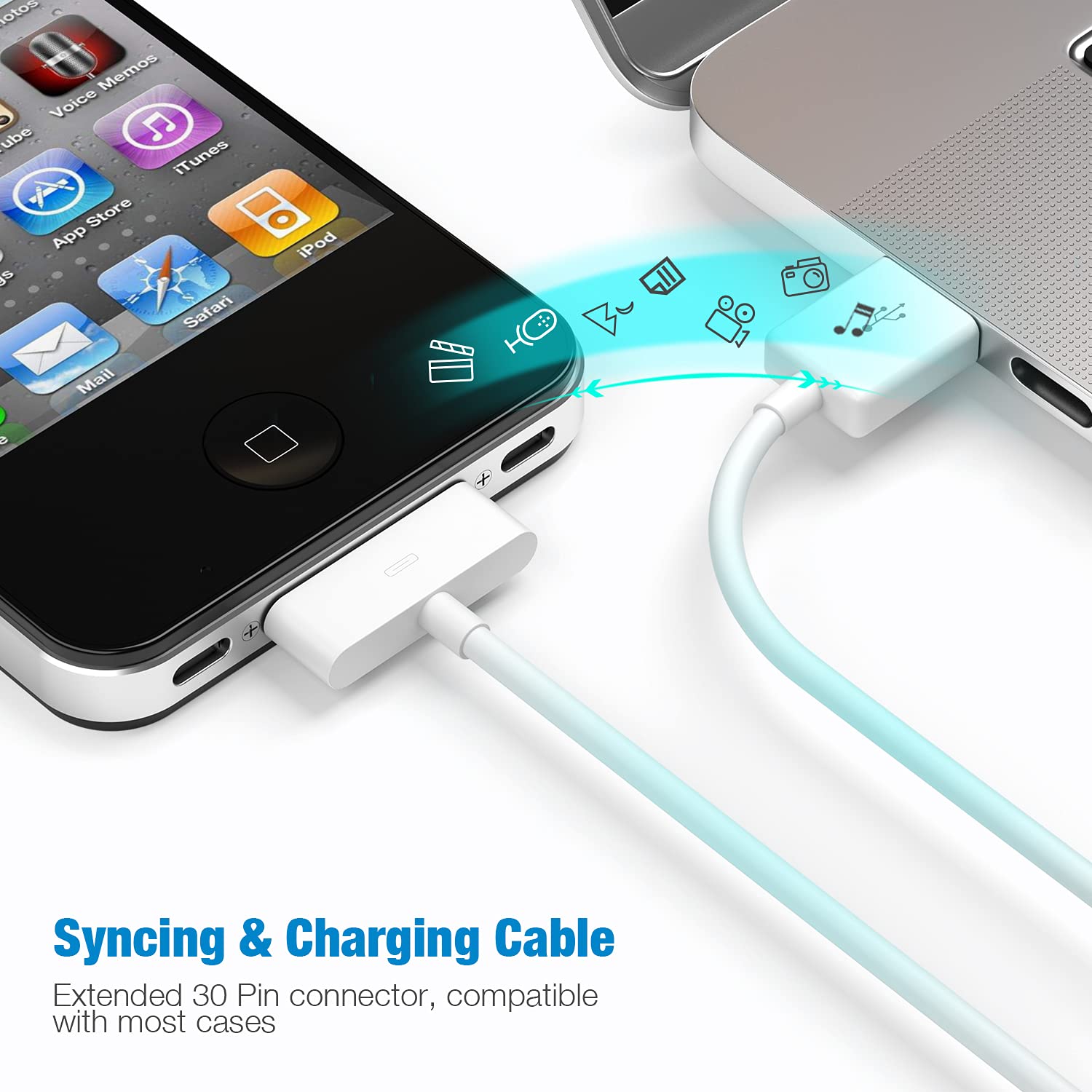 Detalle 2 de sarmert Apple Certified 30-Pin to USB Type A Charging & Sync Cable (4.0 ft, White)