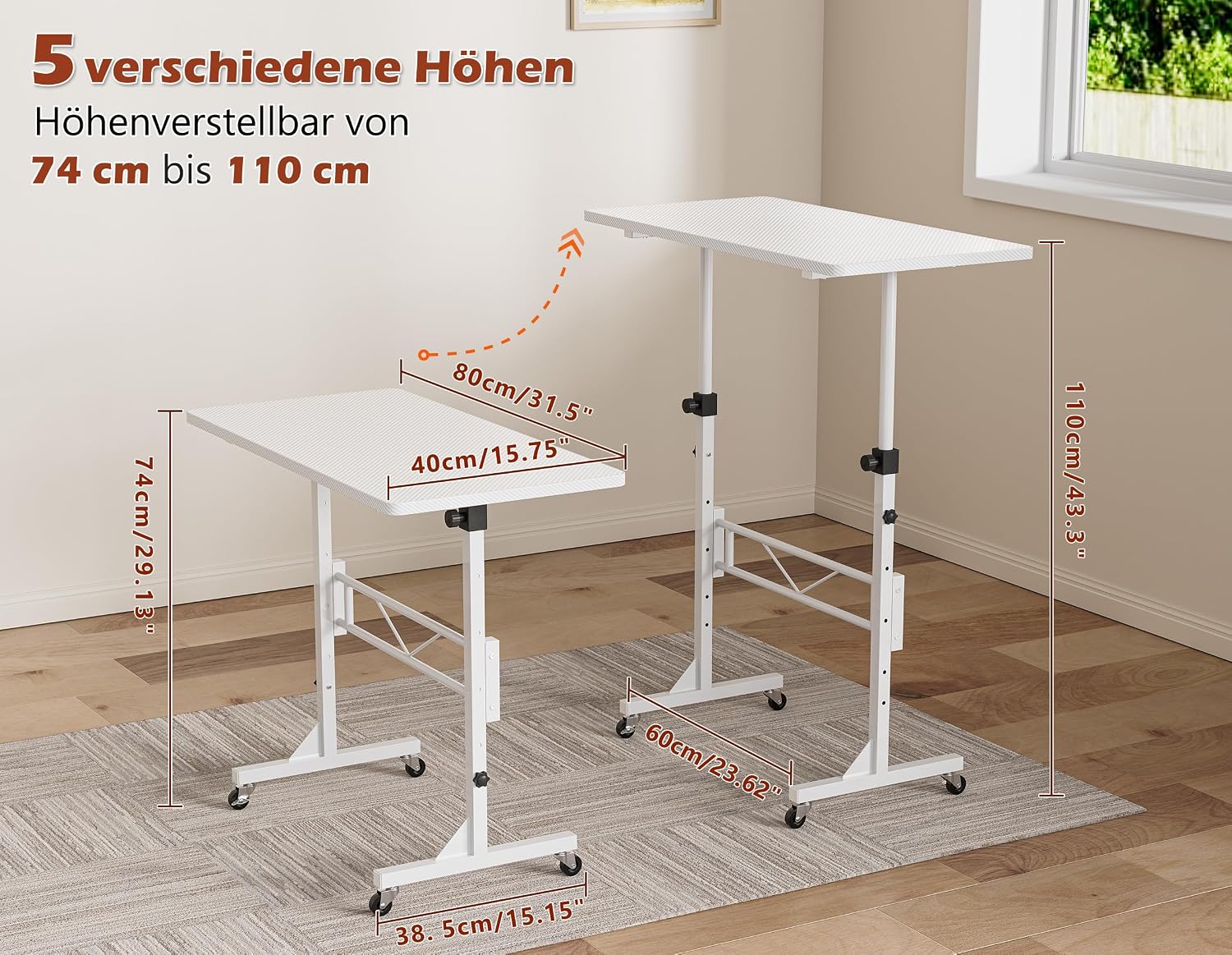 Thumbnail 2 de HOMIDEC Höhenverstellbarer Schreibtisch 80x40 cm