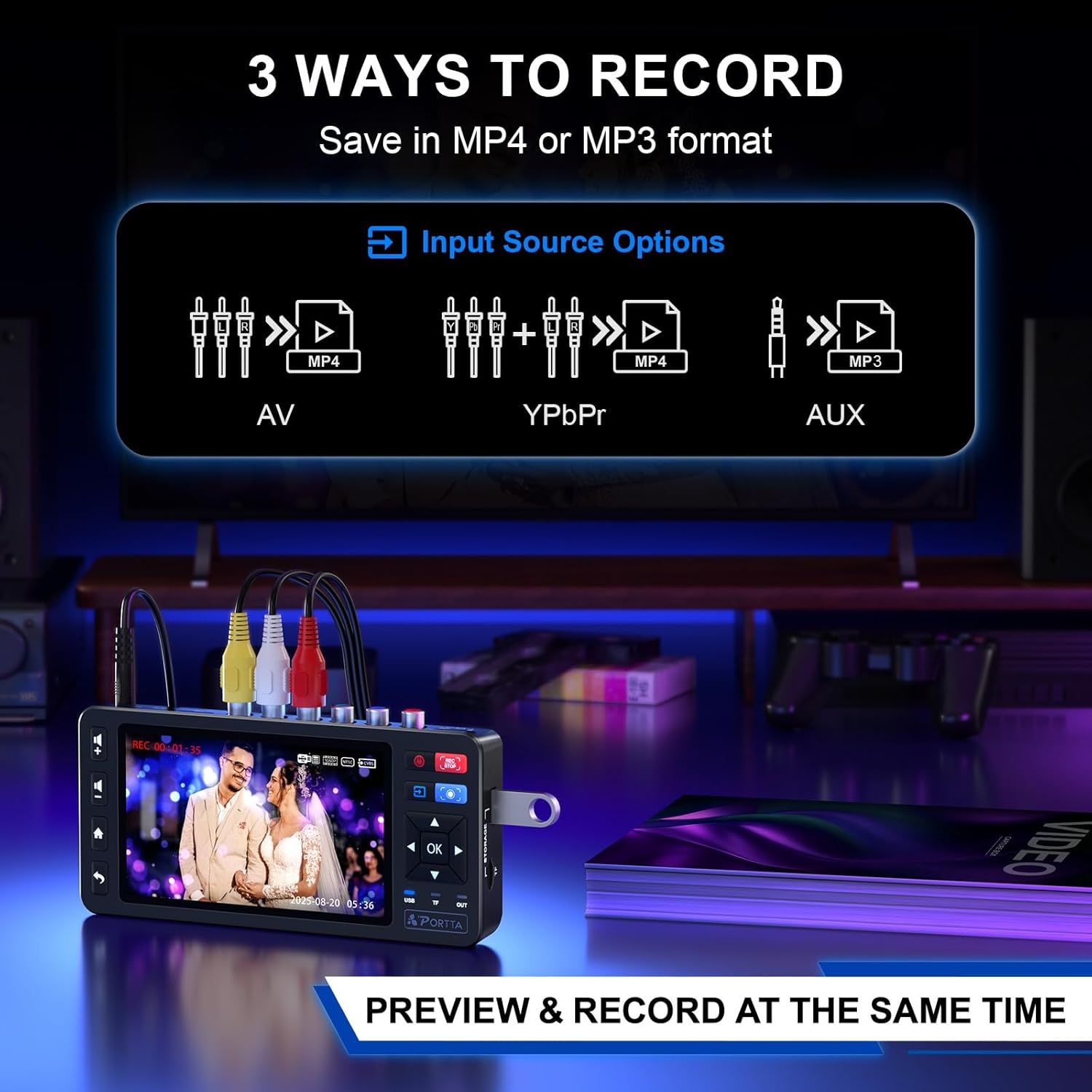 Thumbnail 1 de PORTTA VD22P VHS to Digital Converter with 5-inch HD Screen (VCR/VHS/Hi8/Mini DV to MP4)